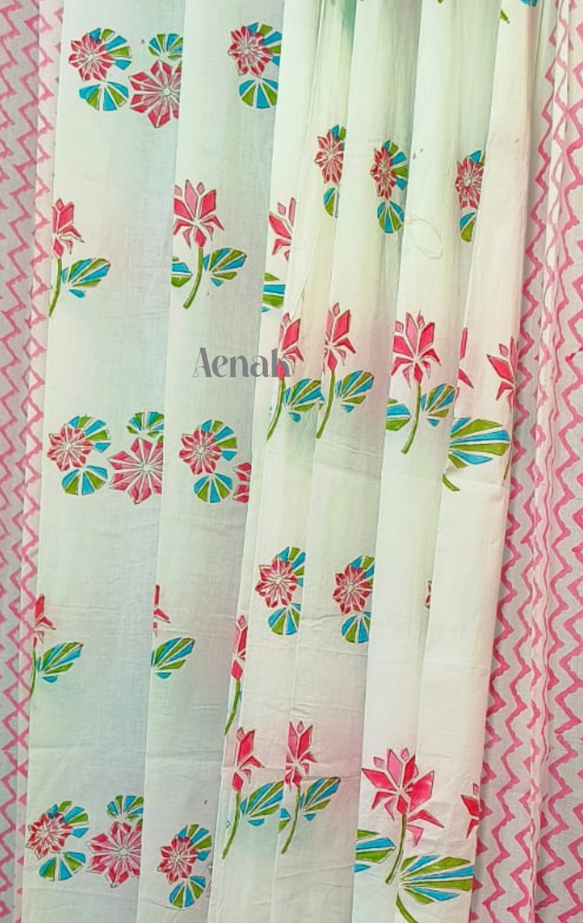 Pink Geometric Lotus Eyelet Handblock Curtains