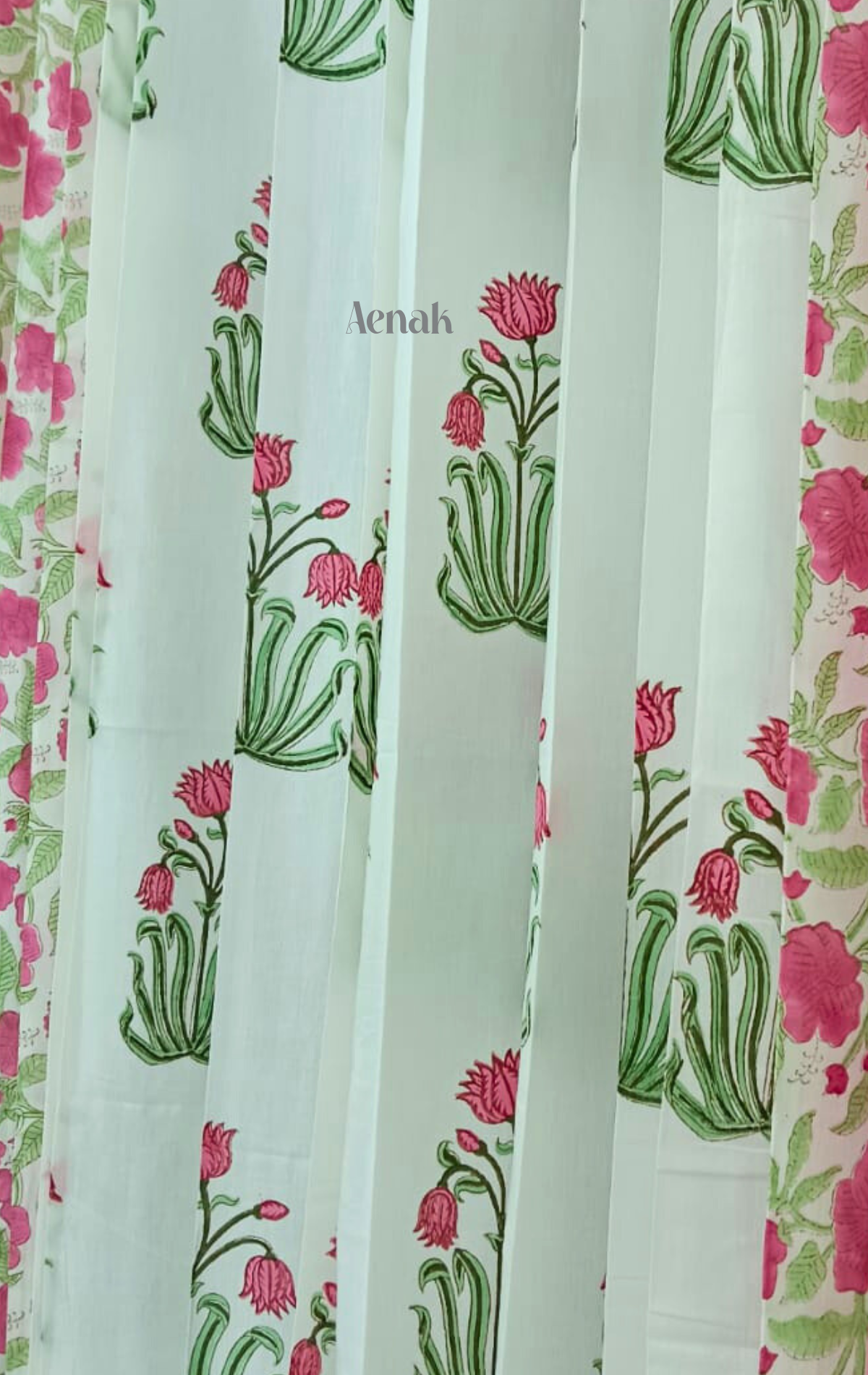 Pink Lotus Eyelet Handblock Curtains