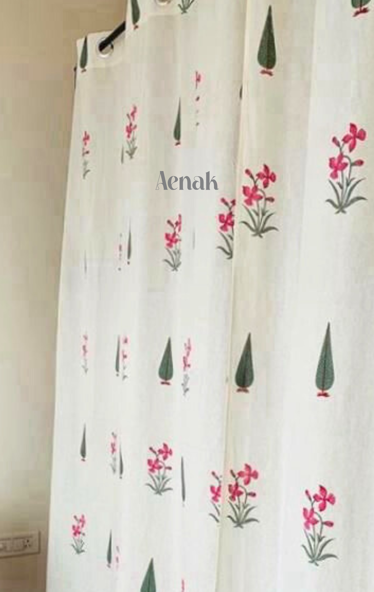 Pink Periwinkle Eyelet Handblock Curtains