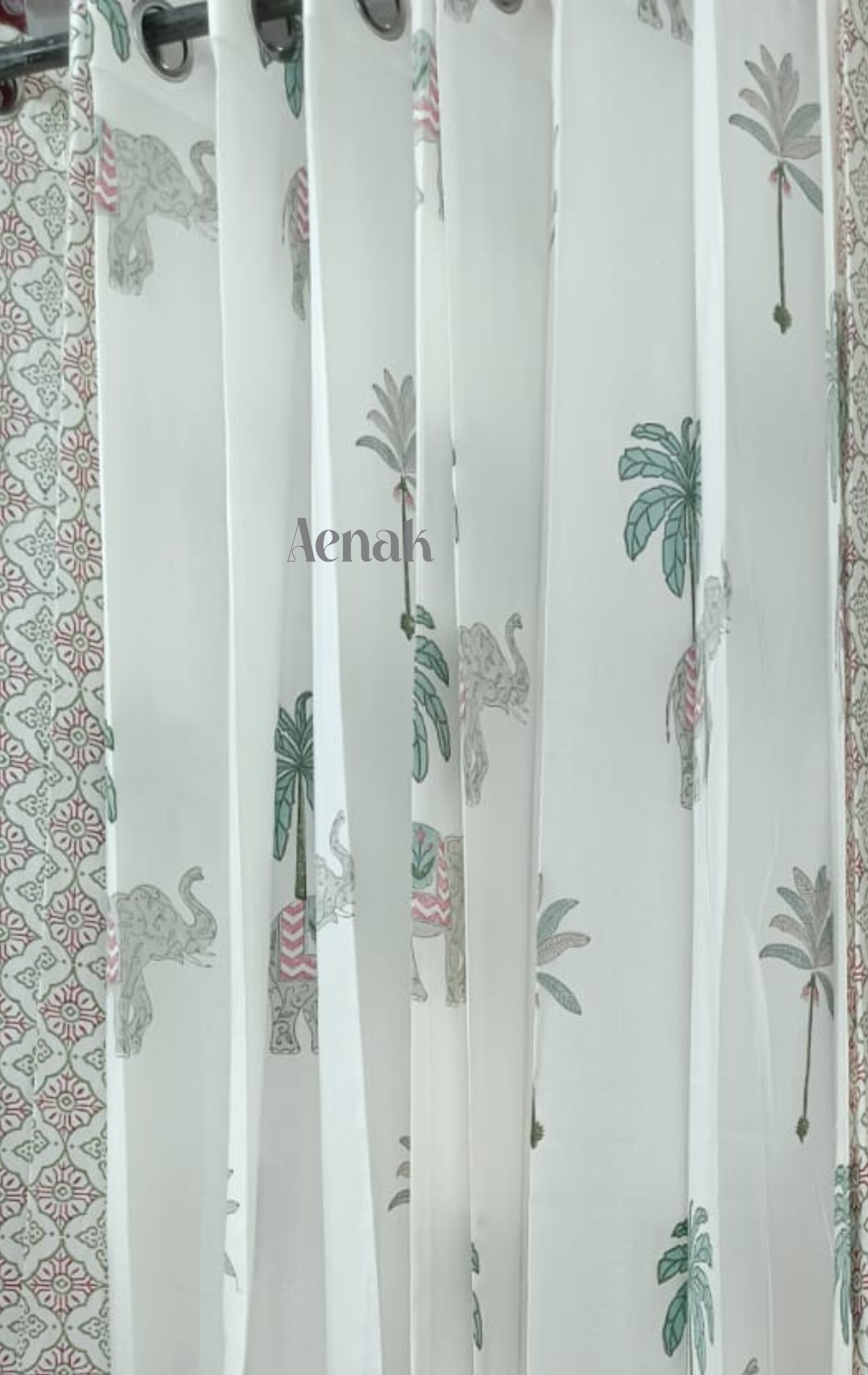 Grey Elephants Eyelet Handblock Curtains