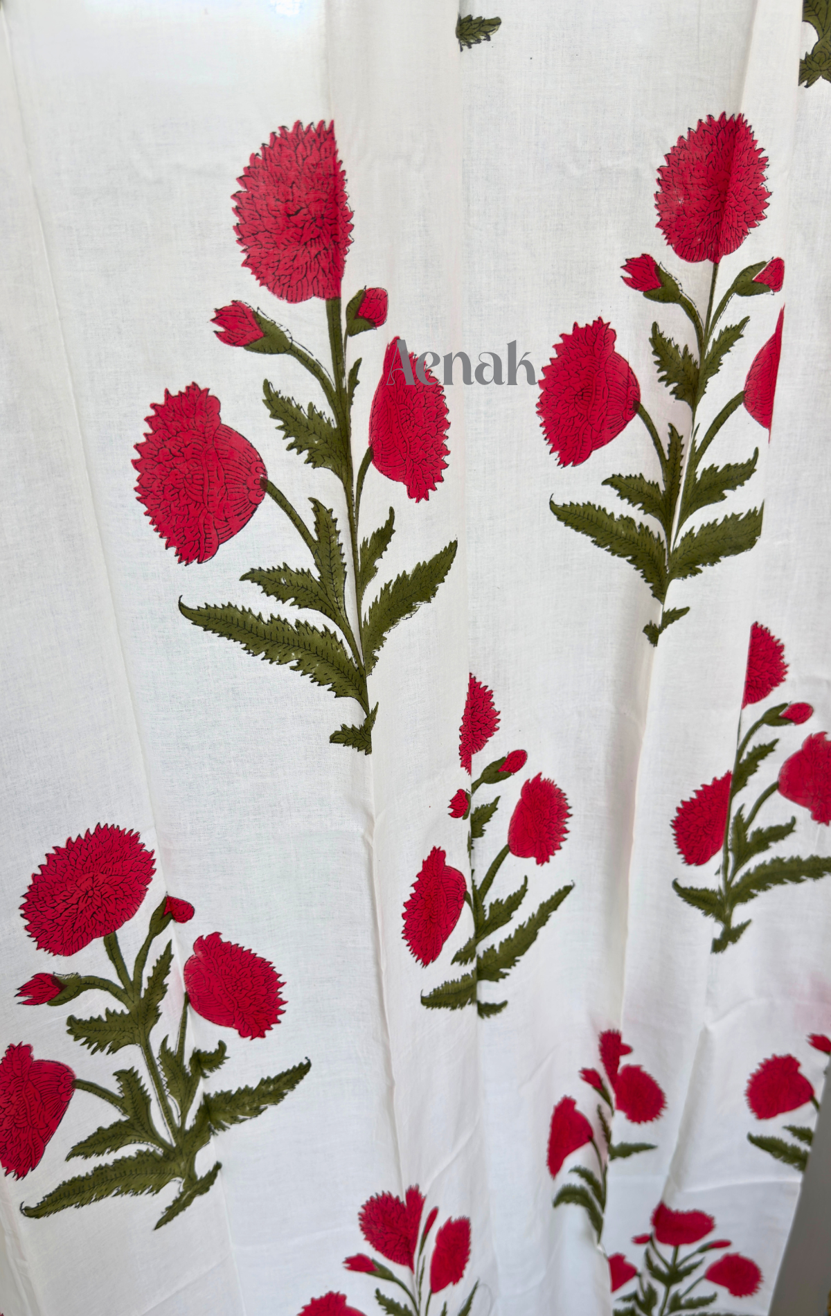 Red Dahlia Handblock Curtains