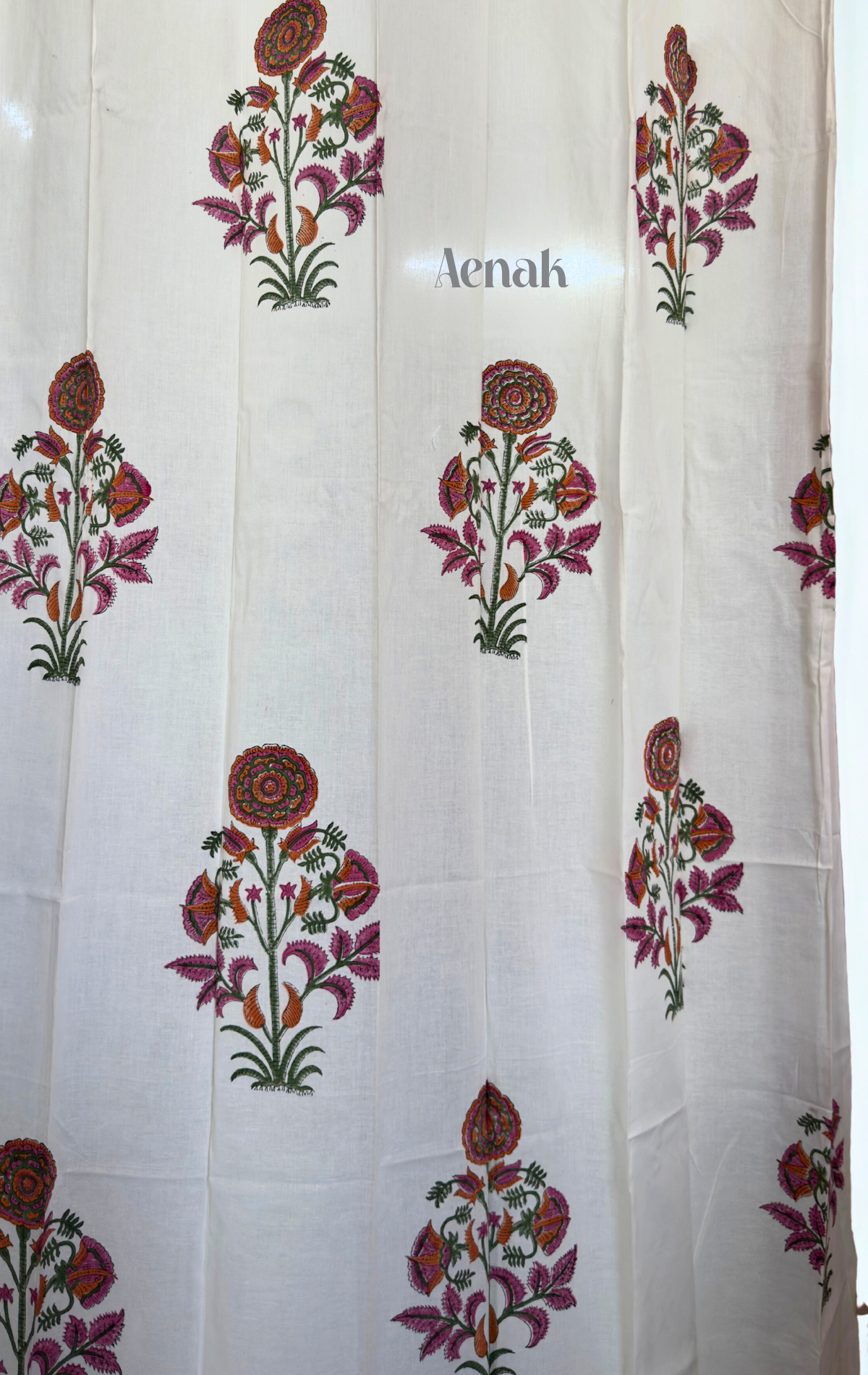 Orange & Pink Floral Eyelet Handblock Curtains