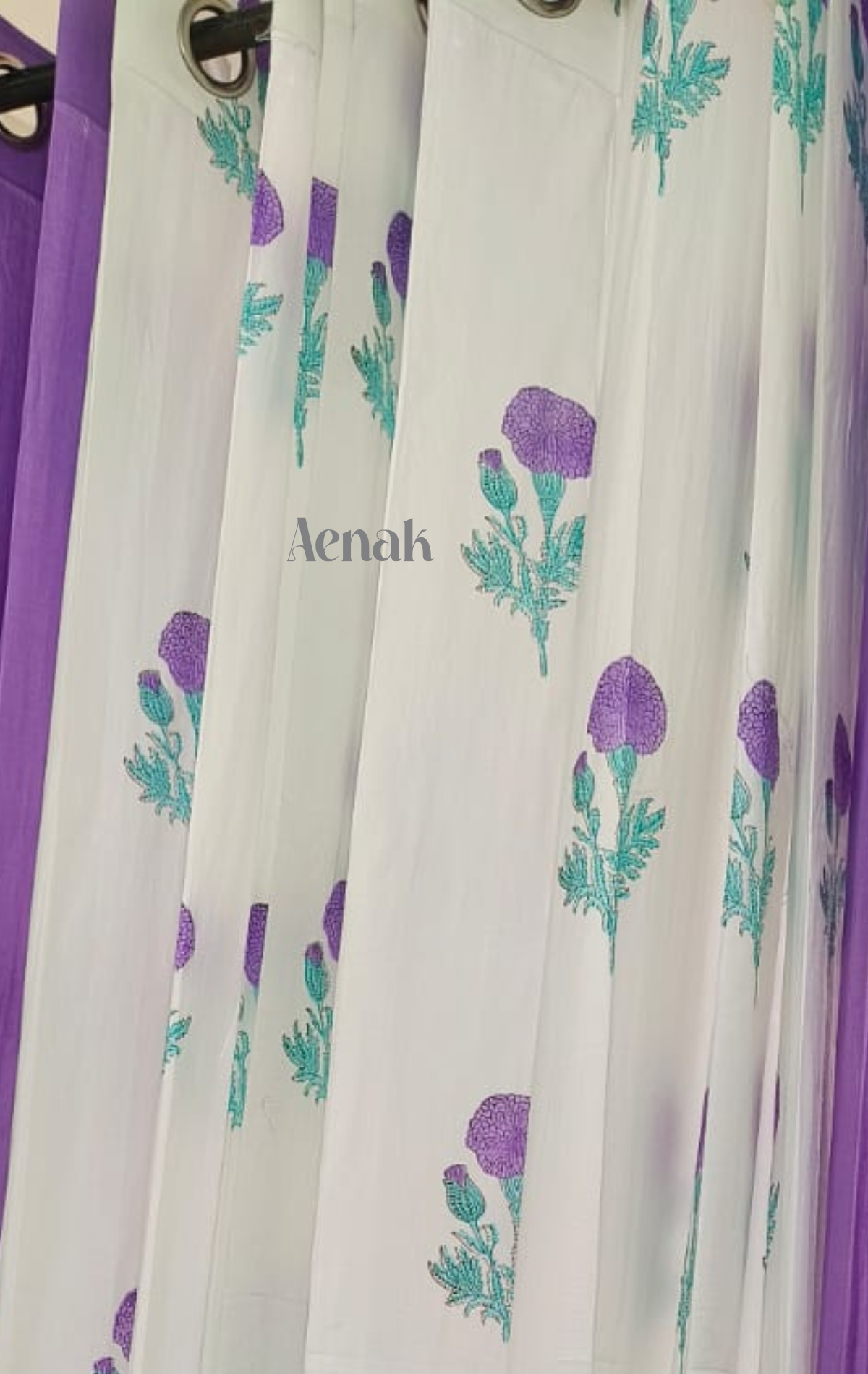Purple Marigold Eyelet Handblock Curtains