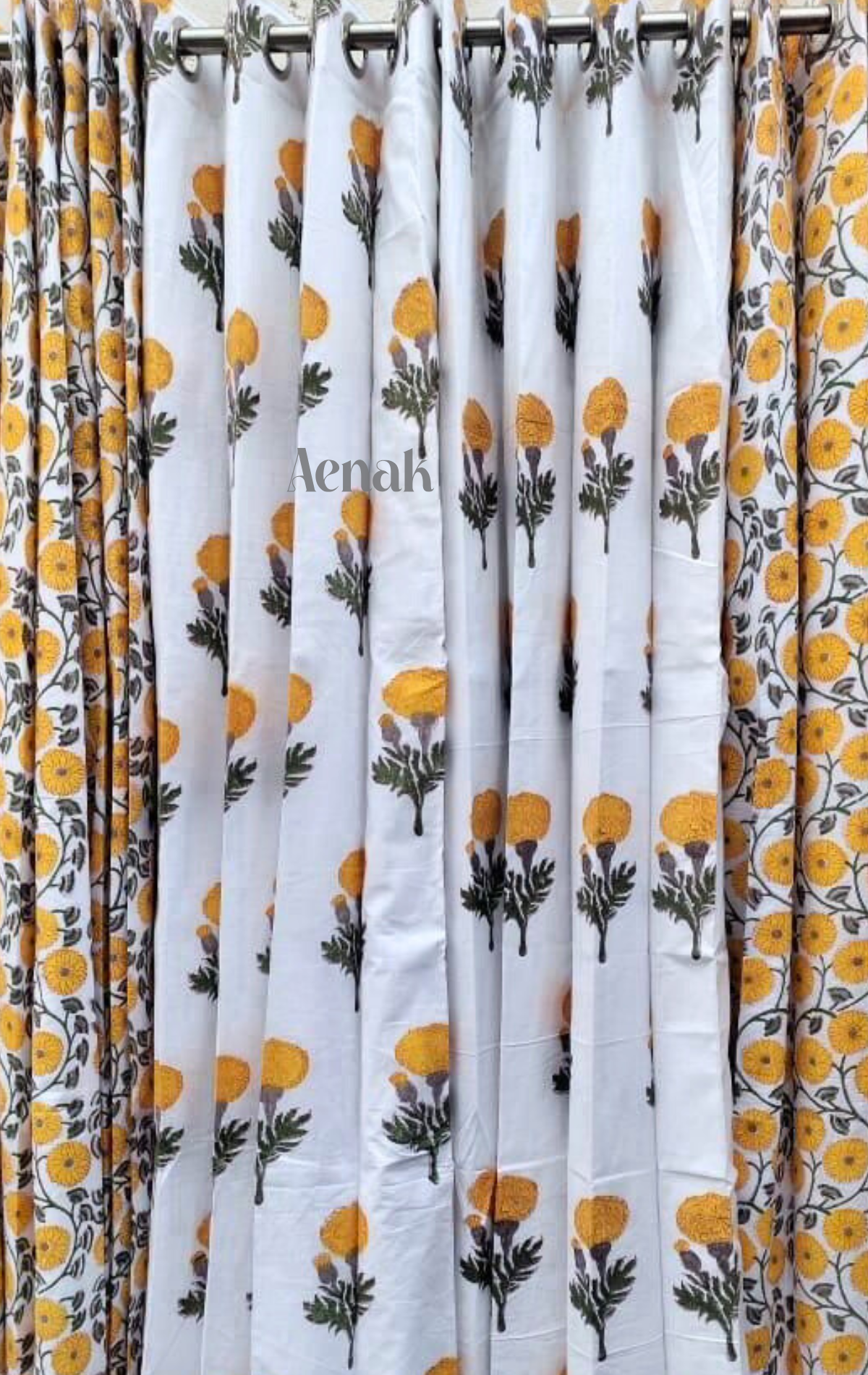 Yellow Marigold Eyelet Handblock Curtains