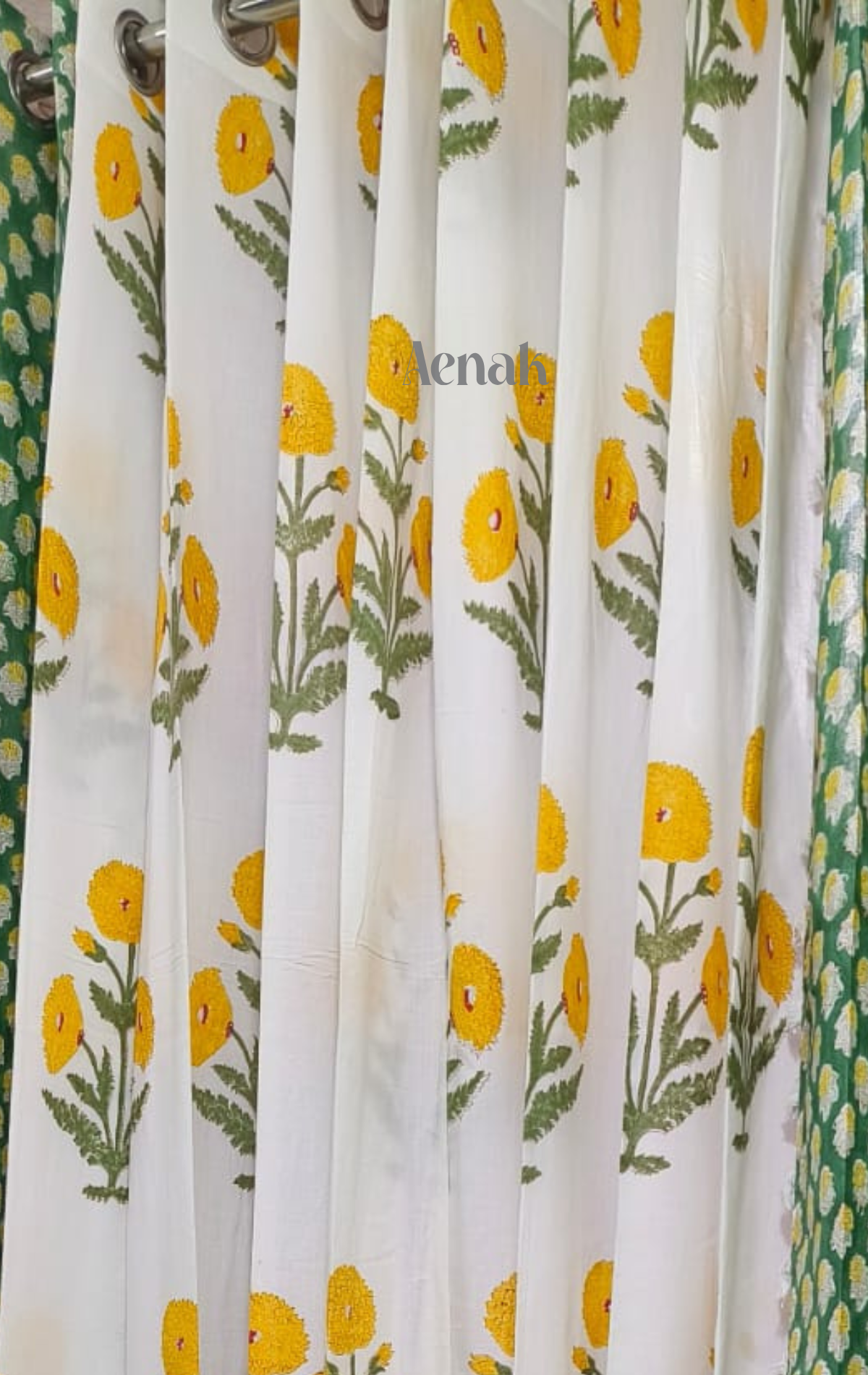 Yellow Dahlia Eyelet Handblock Curtains