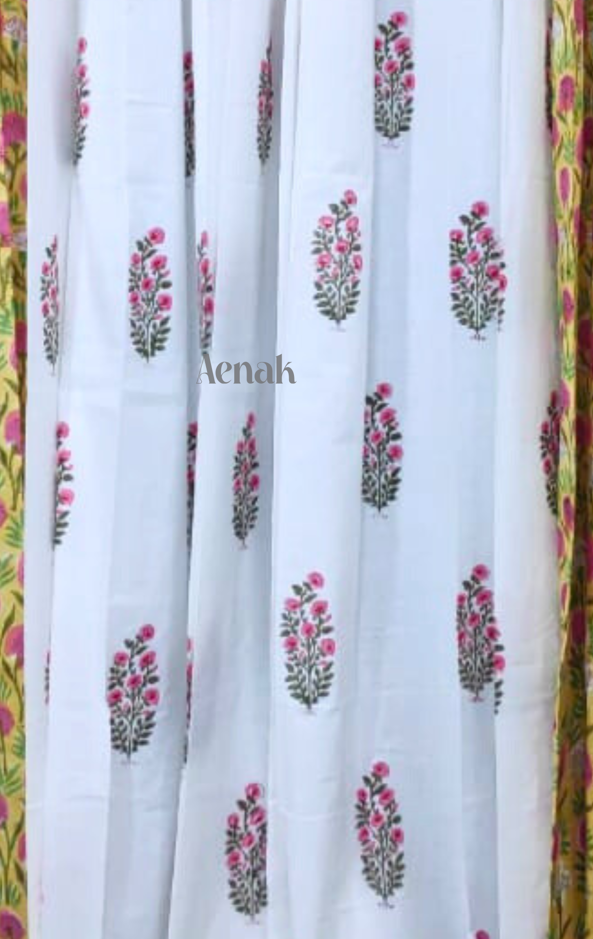 Pink & Green Floral Eyelet Handblock Curtains