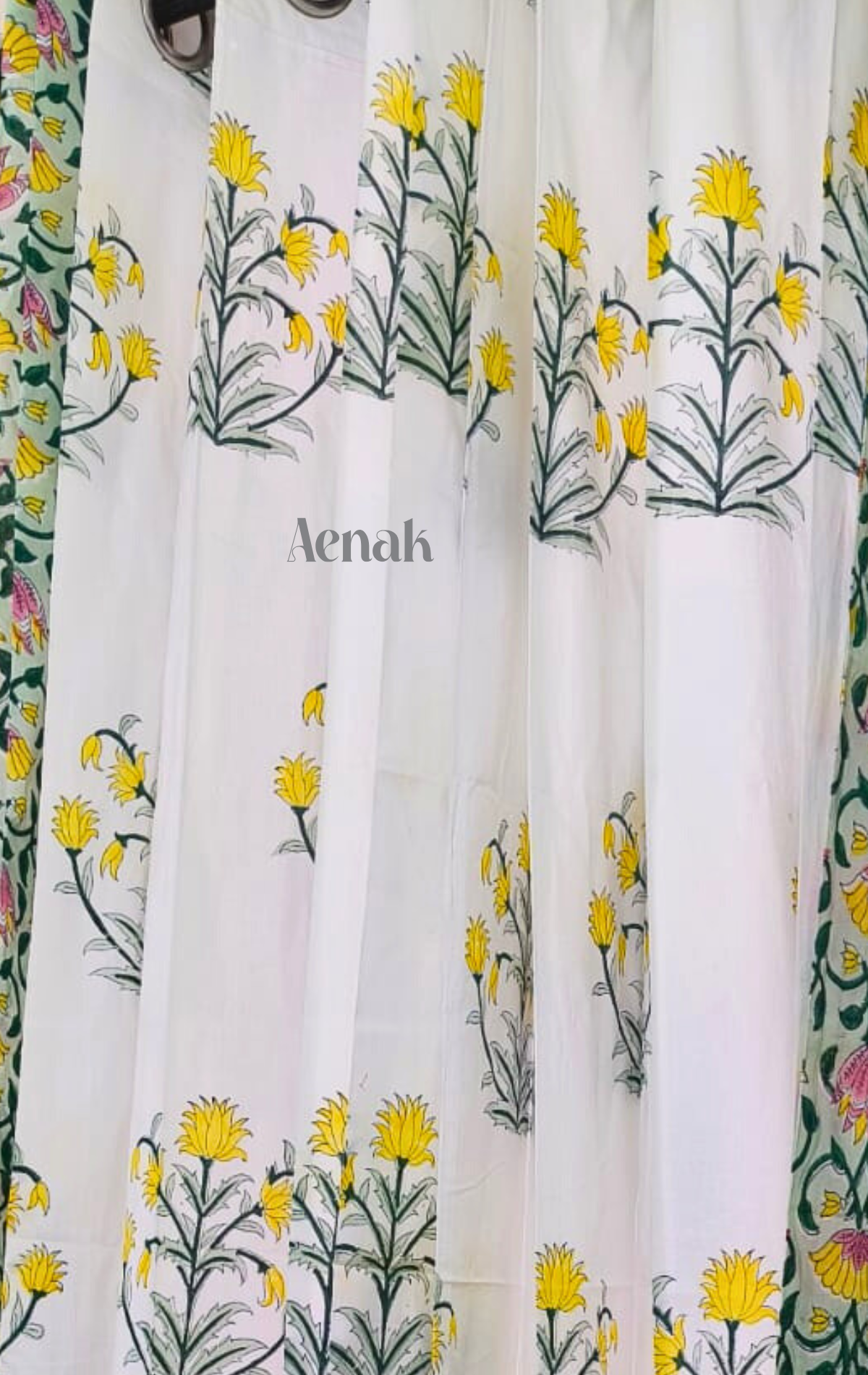 Yellow Lotus Eyelet Handblock Curtains