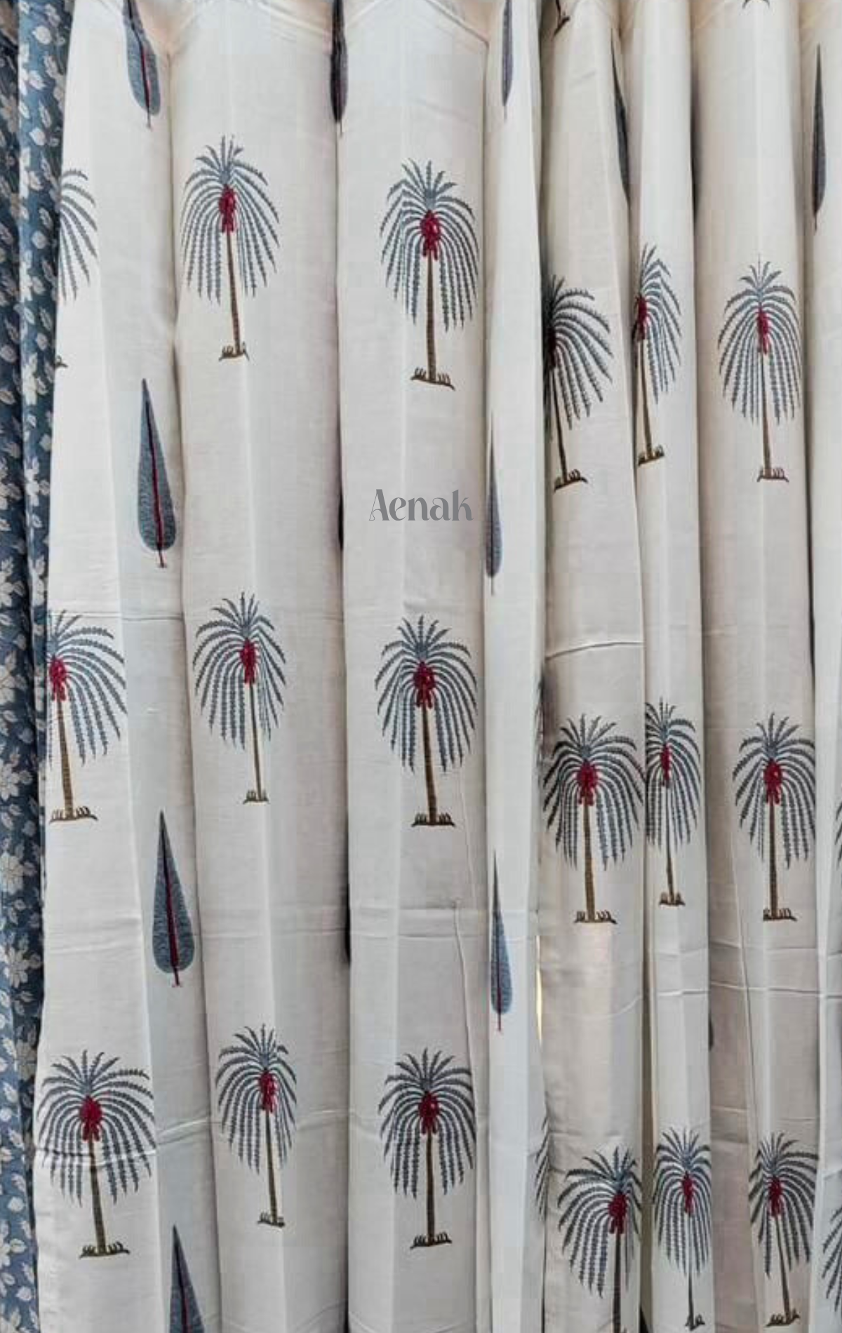 Grey Palm Eyelet Handblock Curtains