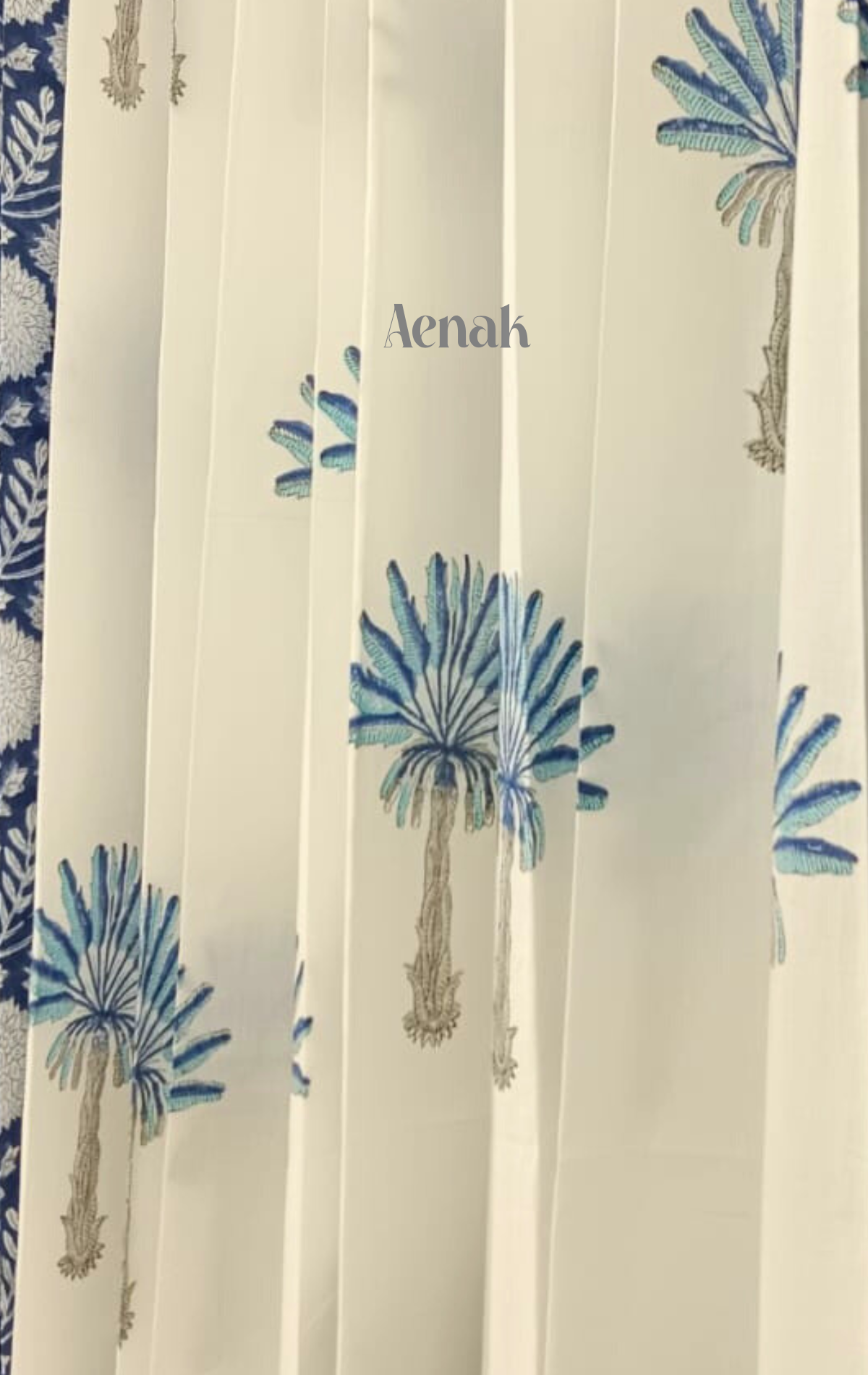 Blue Palm Eyelet Handblock Curtains