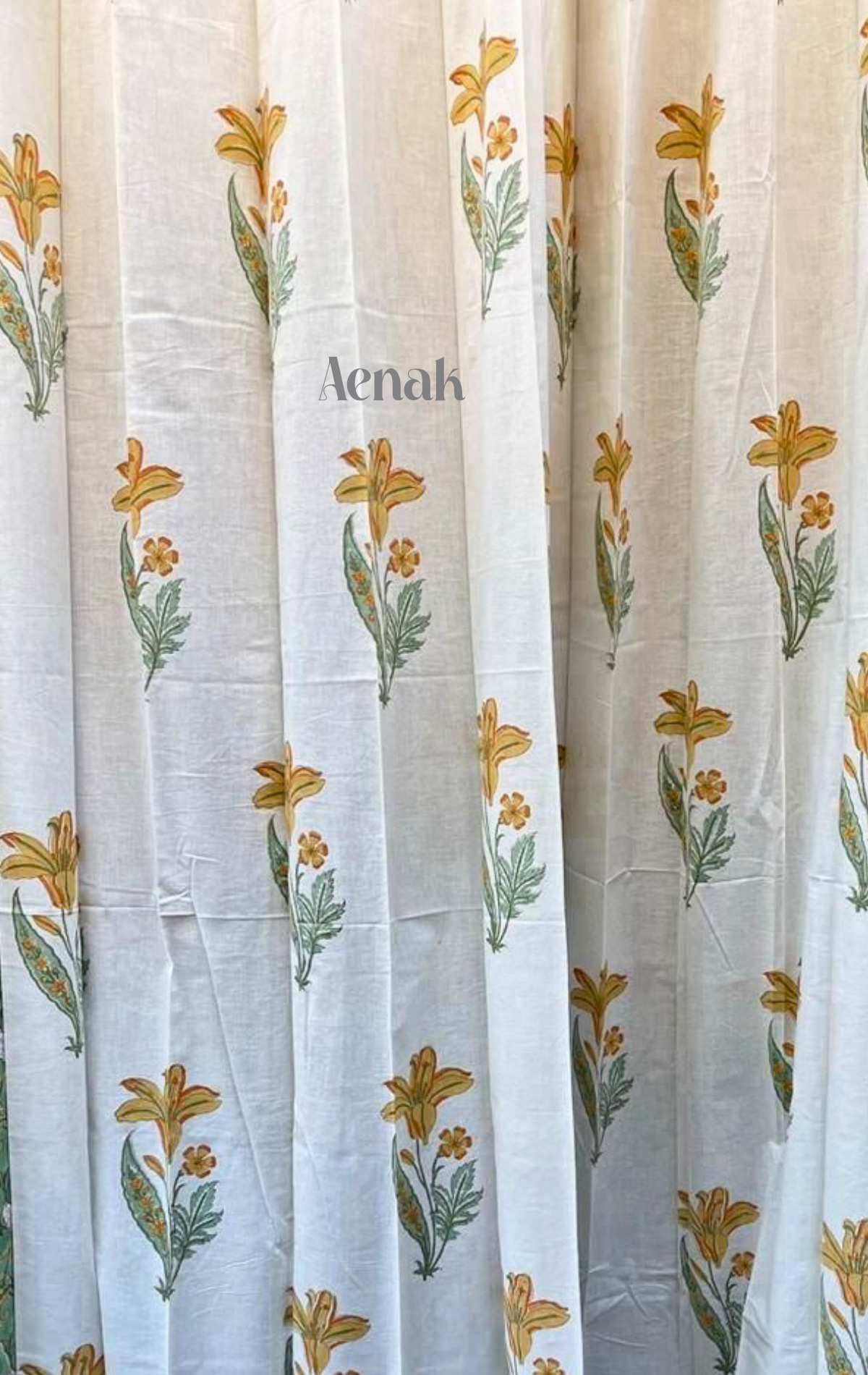 Yellow Lily Eyelet Handblock Curtains