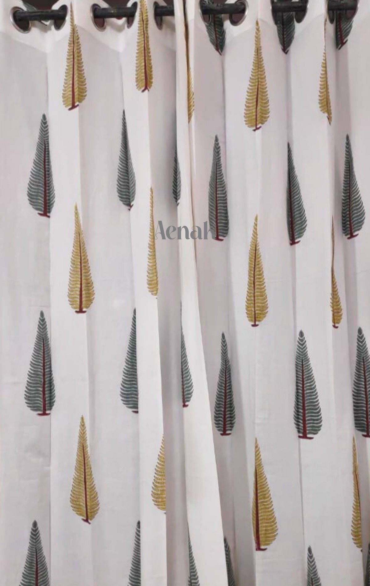 Yellow & Grey Cypress Eyelet Handblock Curtains