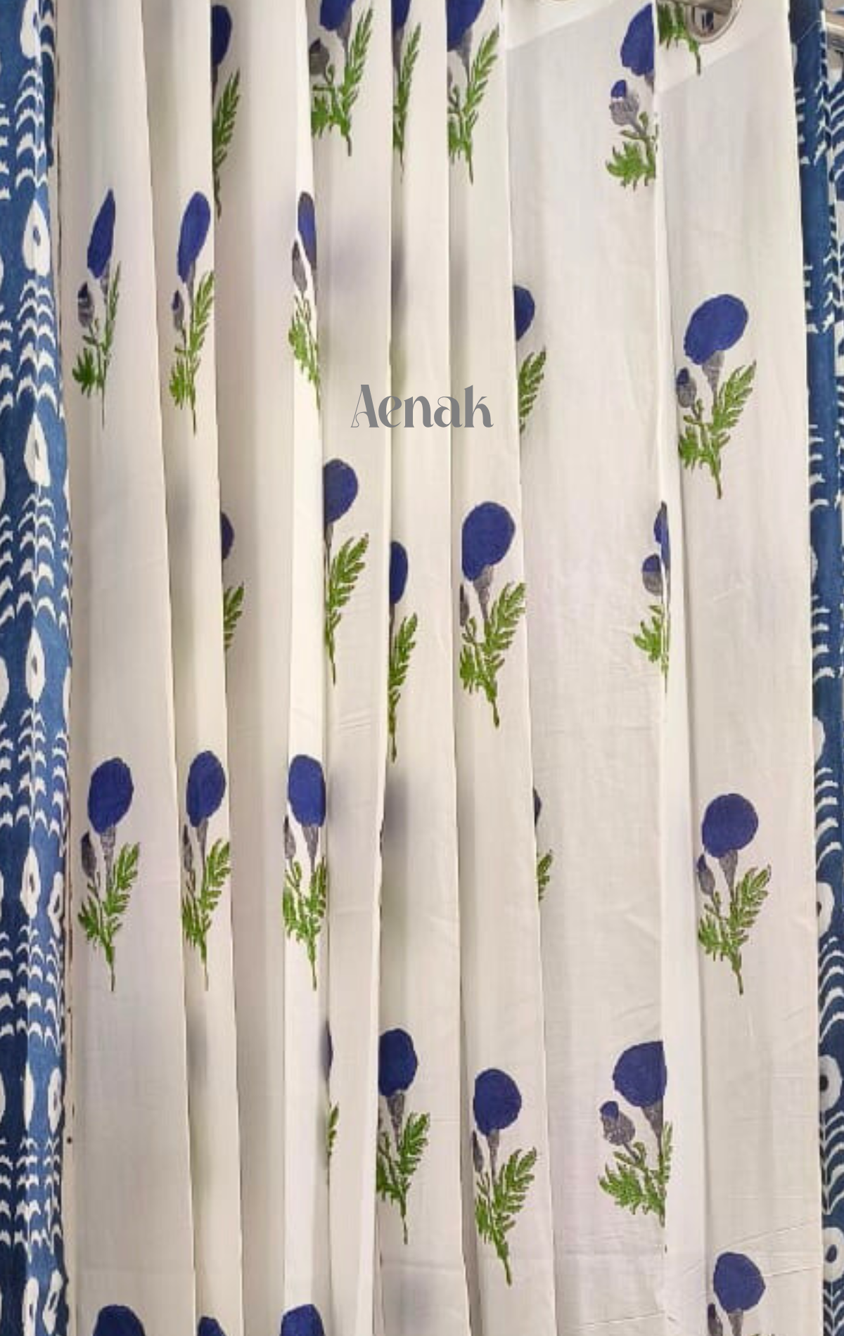 Blue Marigold Eyelet Handblock Curtains
