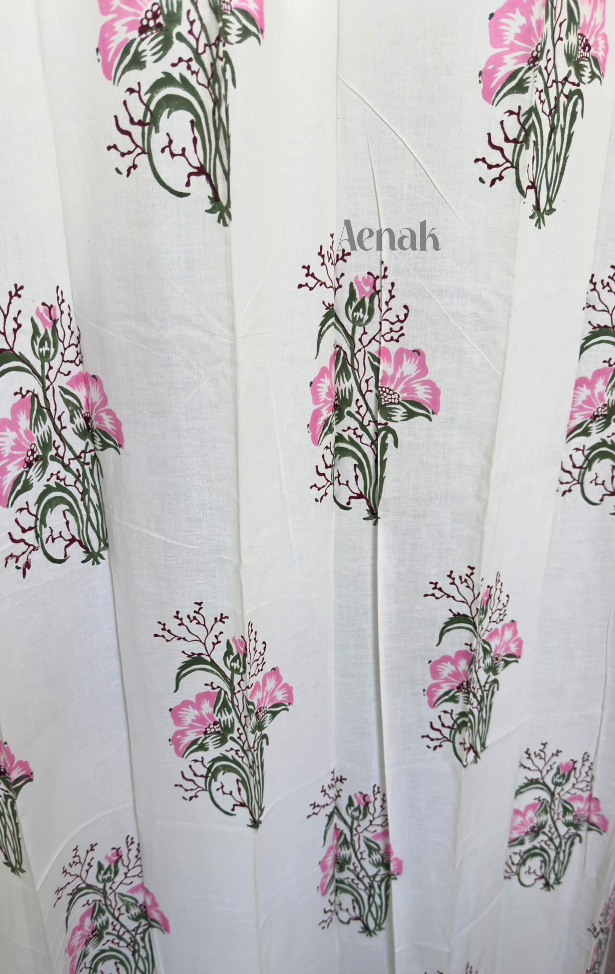 Pink & Green Hibiscus Eyelet Handblock Curtains