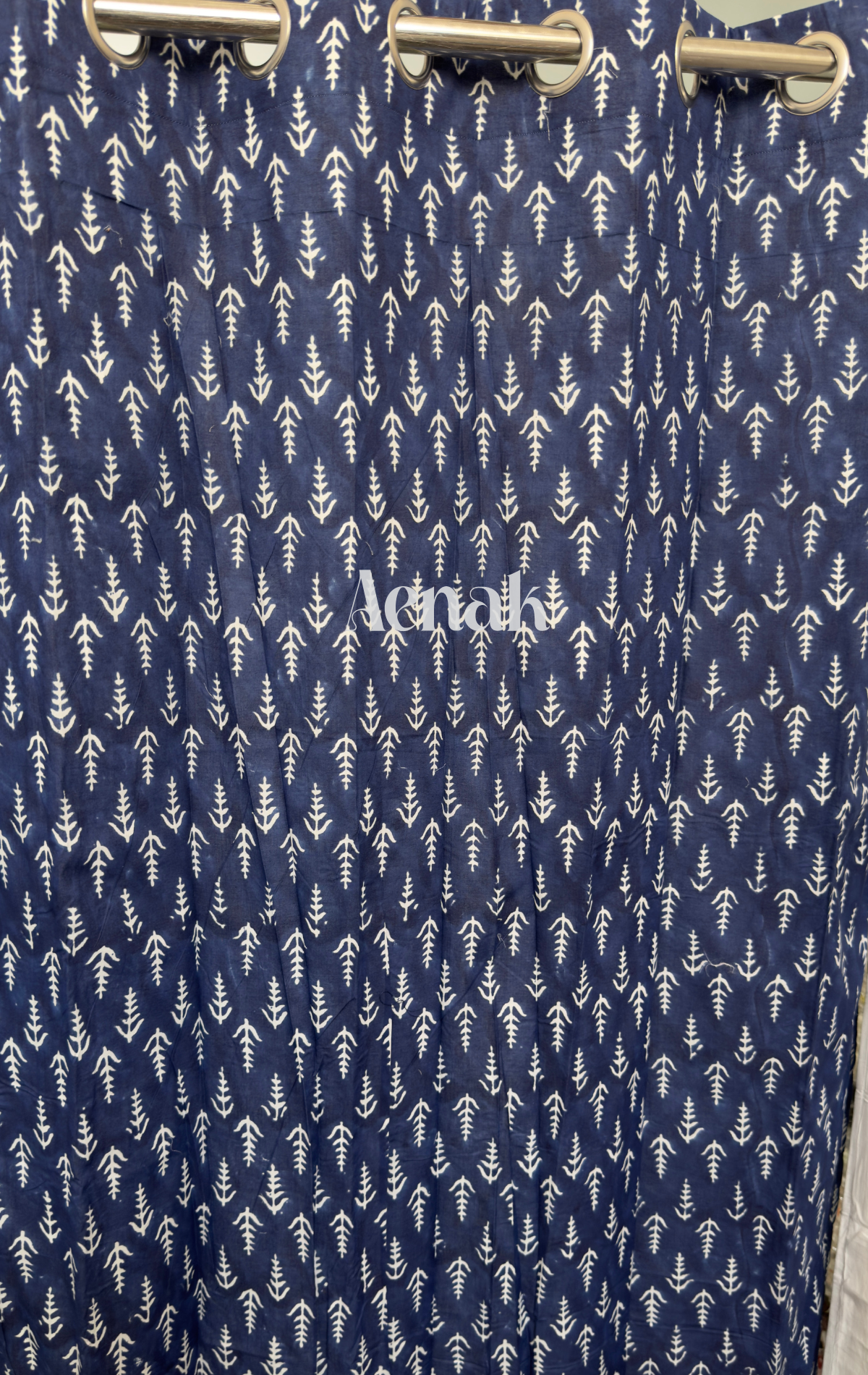 Indigo Blue Eyelet Handblock Curtains