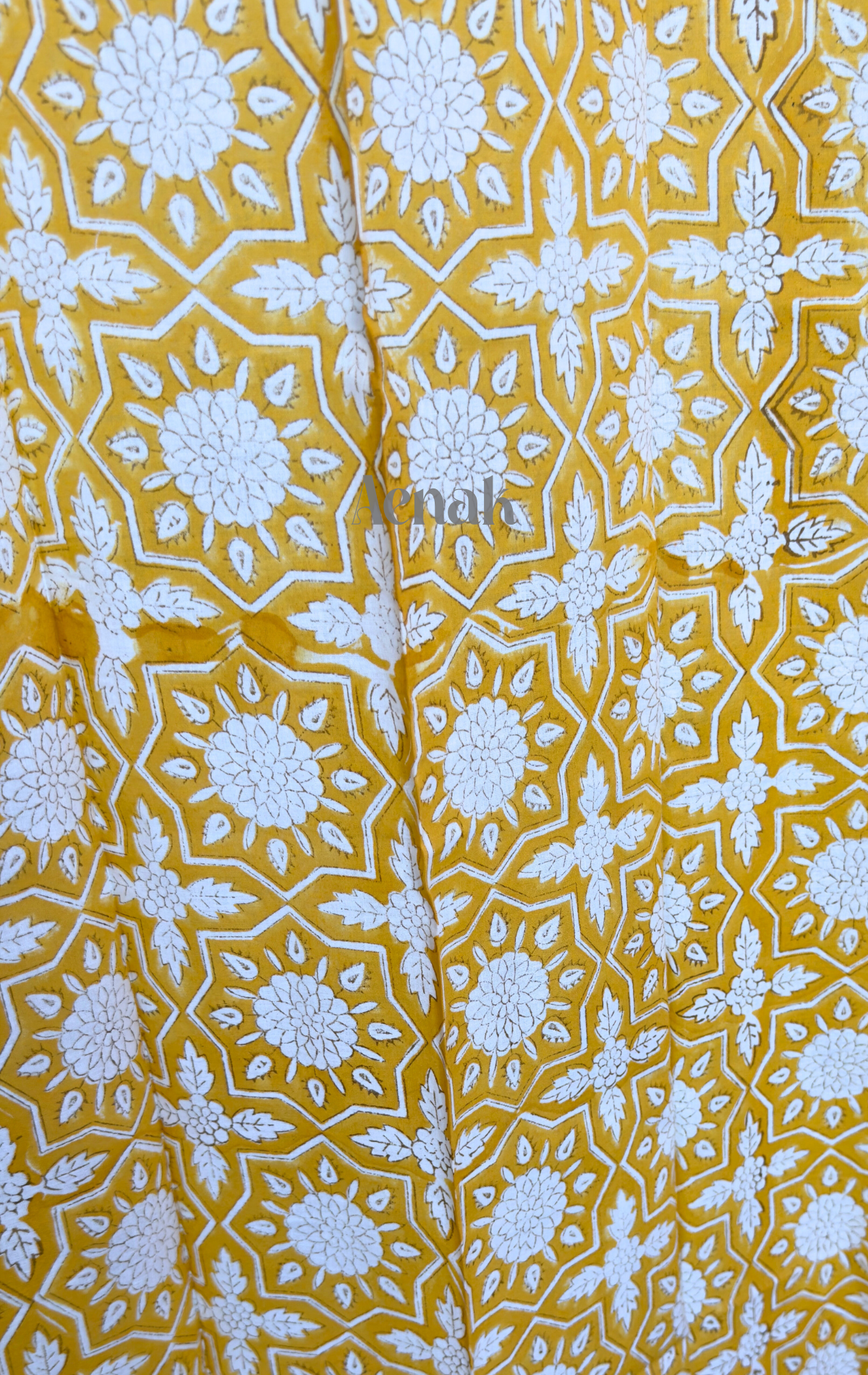 Yellow & White Floral Jaal Eyelet Handblock Curtains