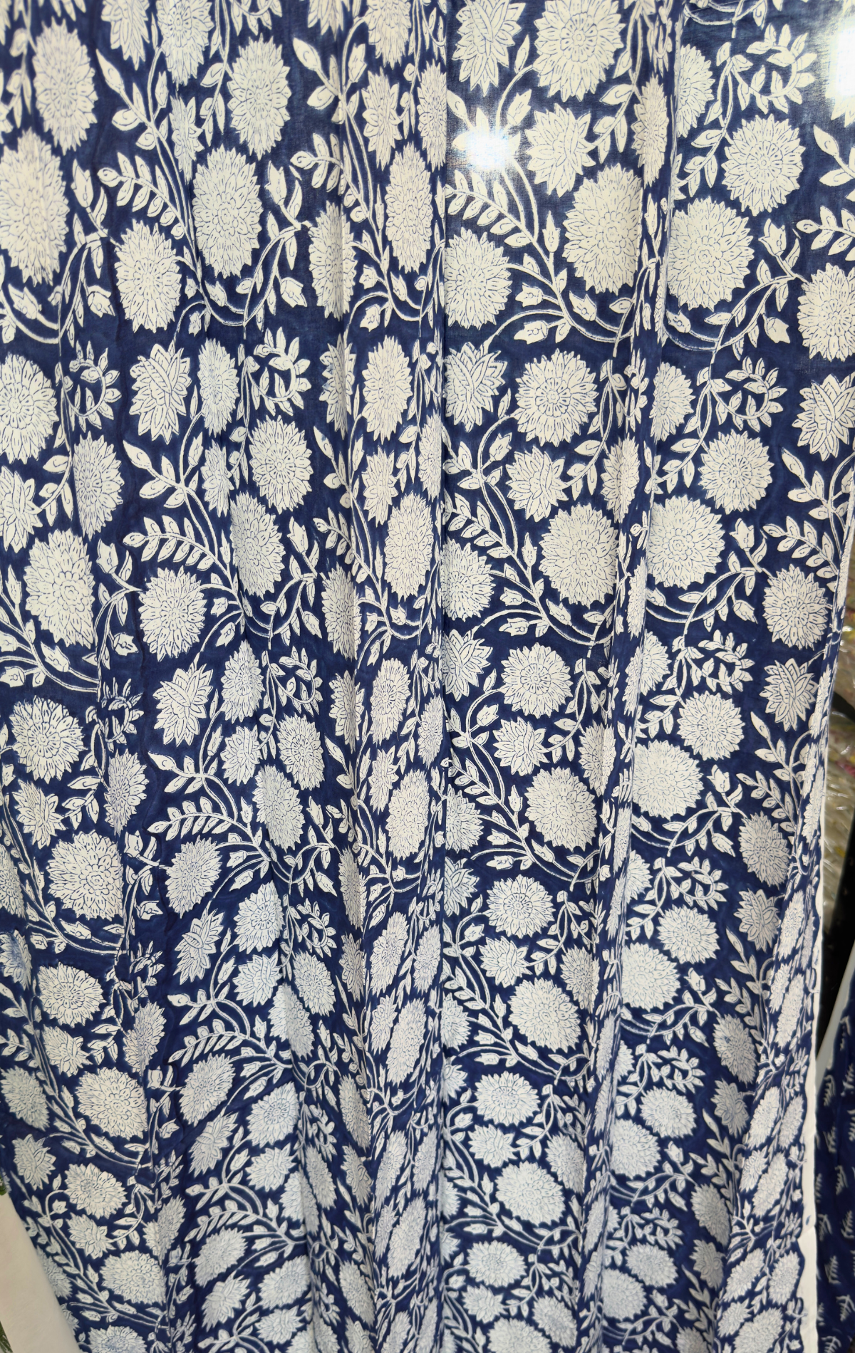 Blue Overall Floral Eyelet Handblock Curtains