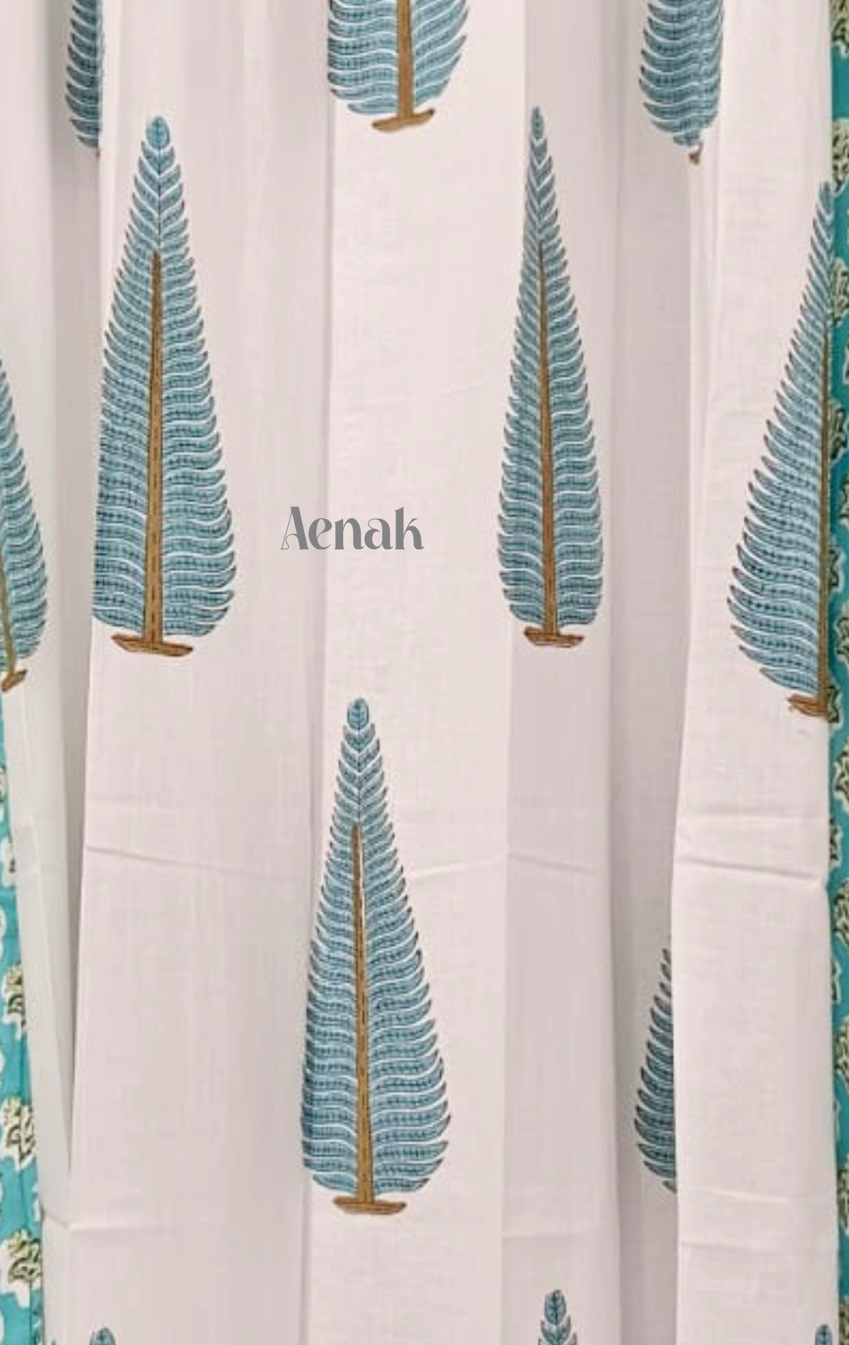 Turquoise Blue Cypress Handblock Curtains