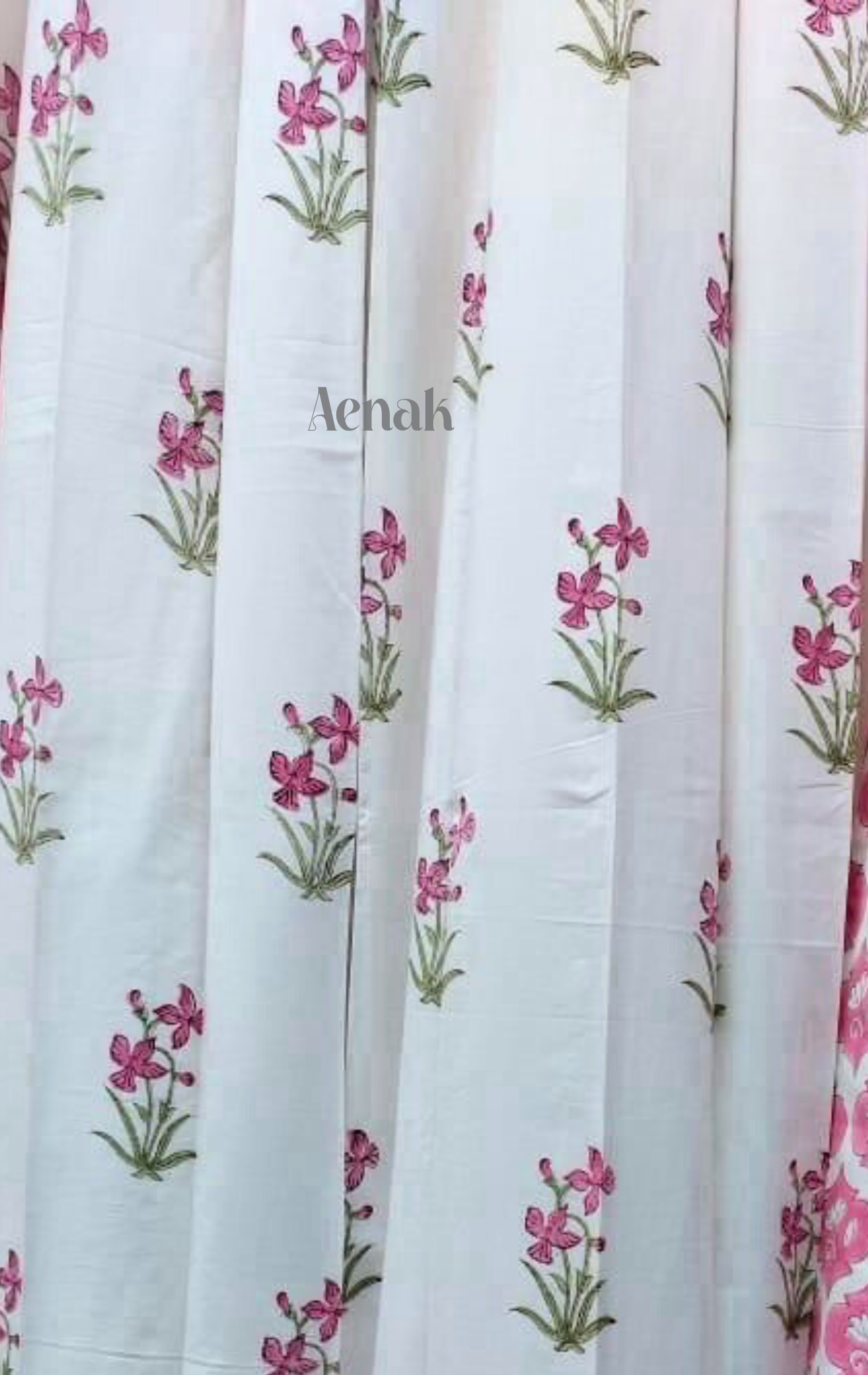 Pink Periwinkle Eyelet Handblock Curtain