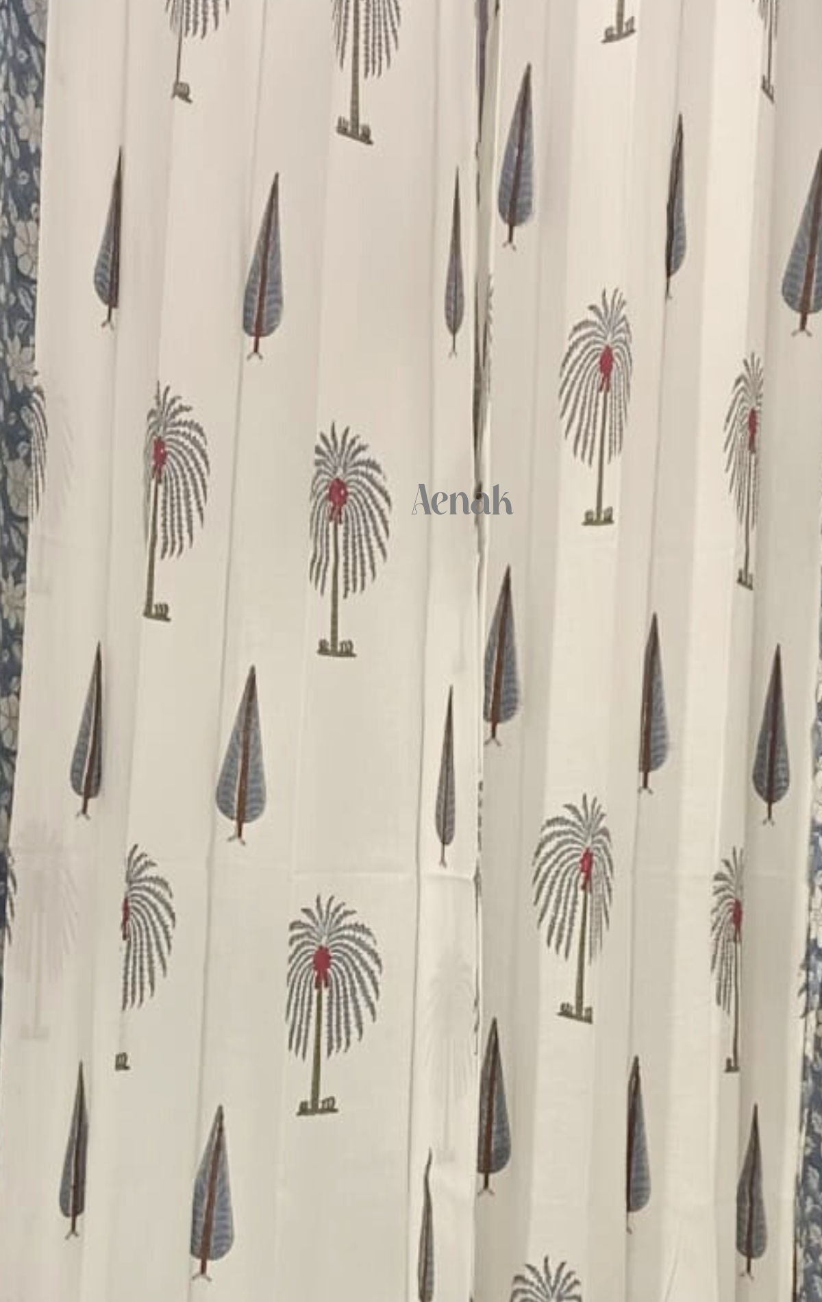 Grey Palm Eyelet Handblock Curtains