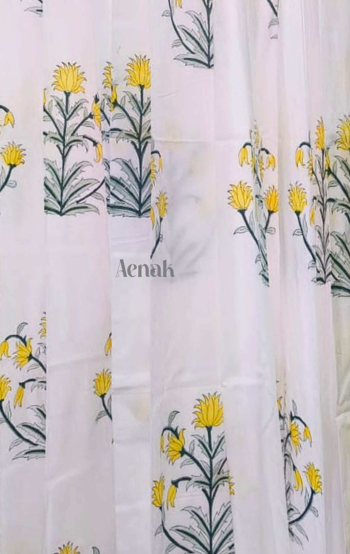 Yellow Lotus Eyelet Handblock Curtains