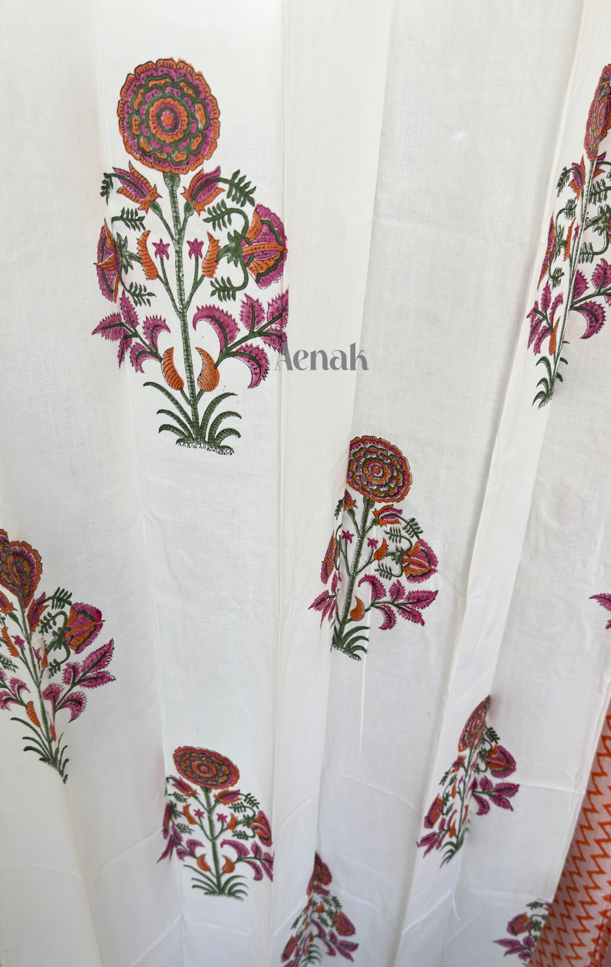 Orange & Pink Floral Eyelet Handblock Curtains