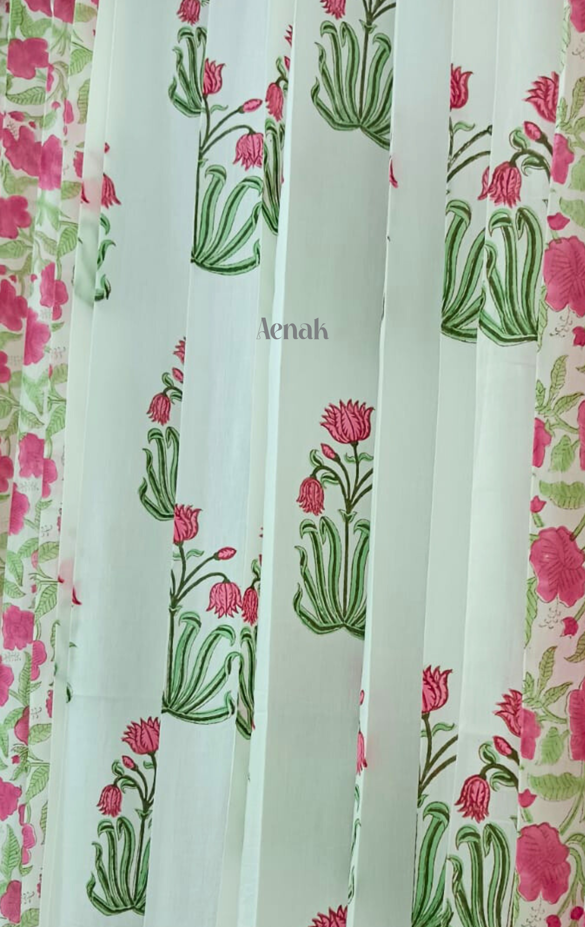 Pink Lotus Eyelet Handblock Curtains