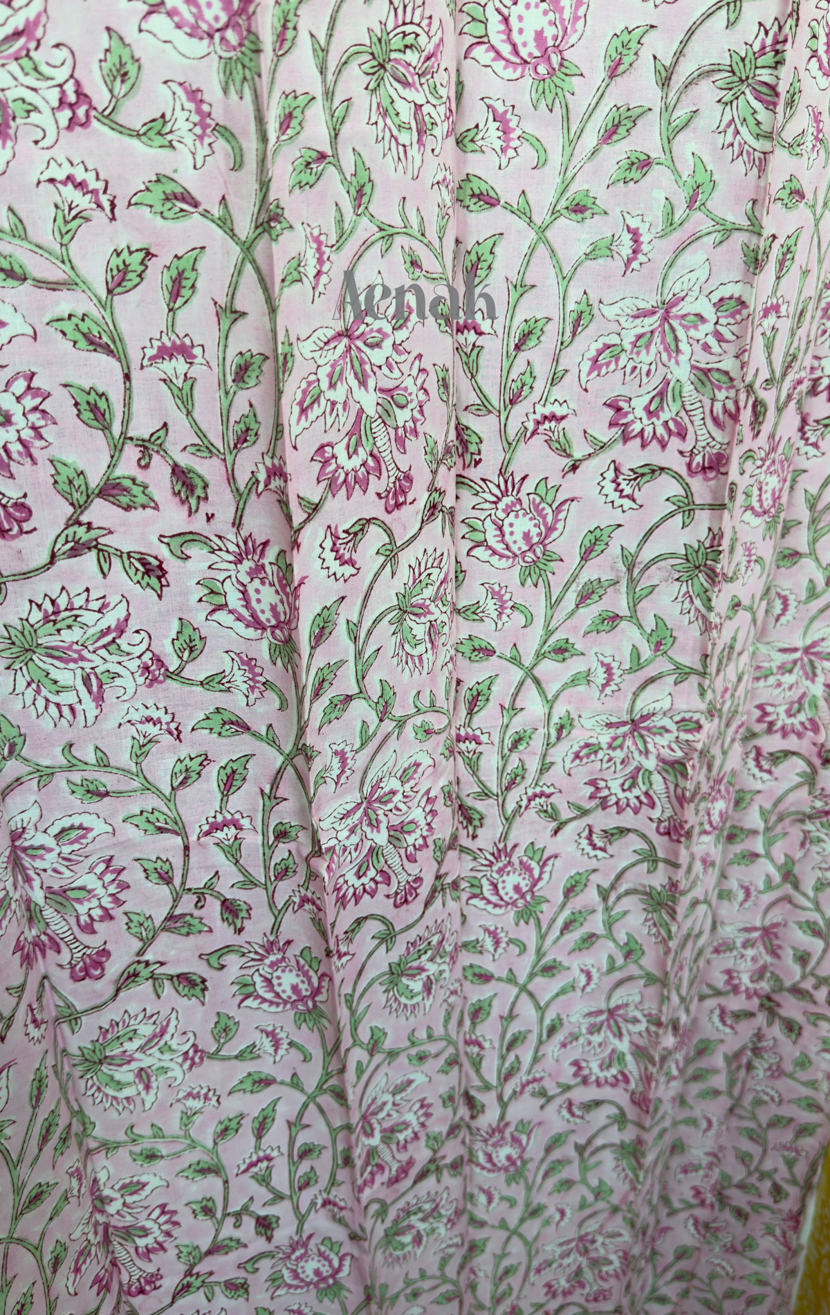 Pink & Green Jaal Eyelet Handblock Curtains (Pink Base)