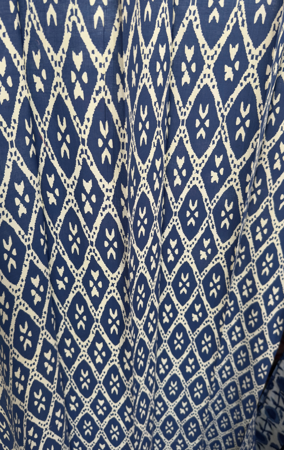 Blue Triange Eyelet Handblock Curtains