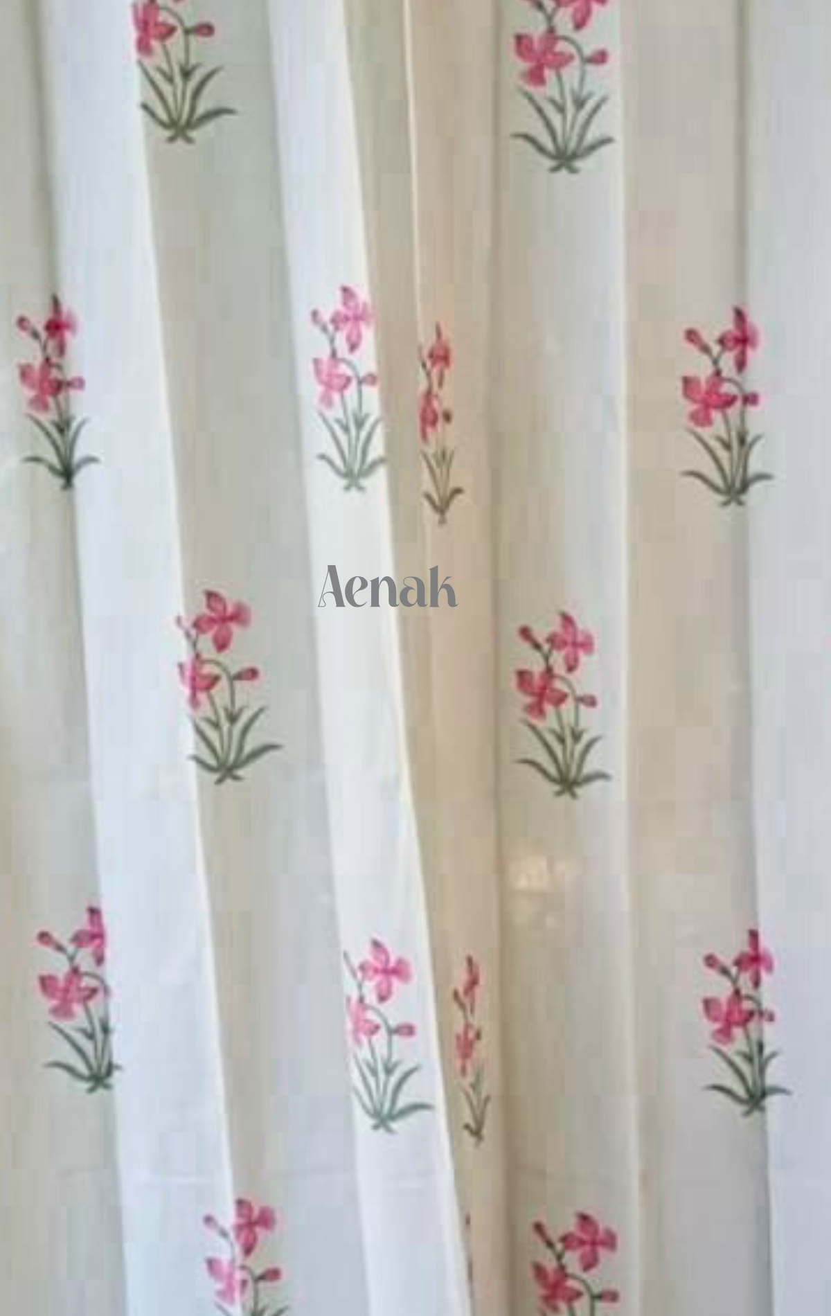 Pink Periwinkle Eyelet Handblock Curtains