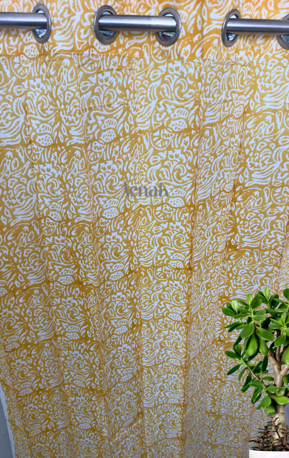Yellow Jaal Eyelet Handblock Curtains