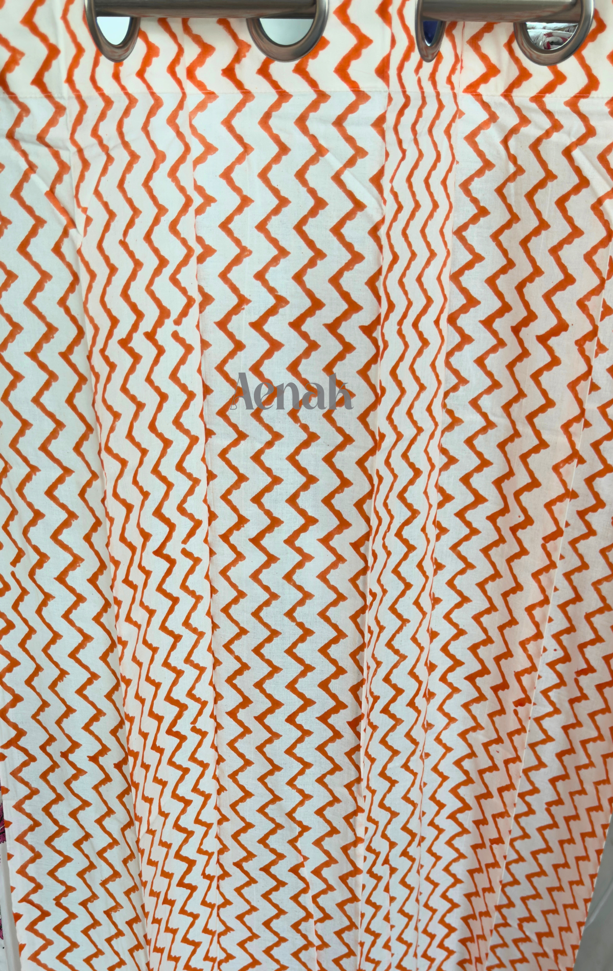 Orange Zigzag Eyelet Handblock Curtains