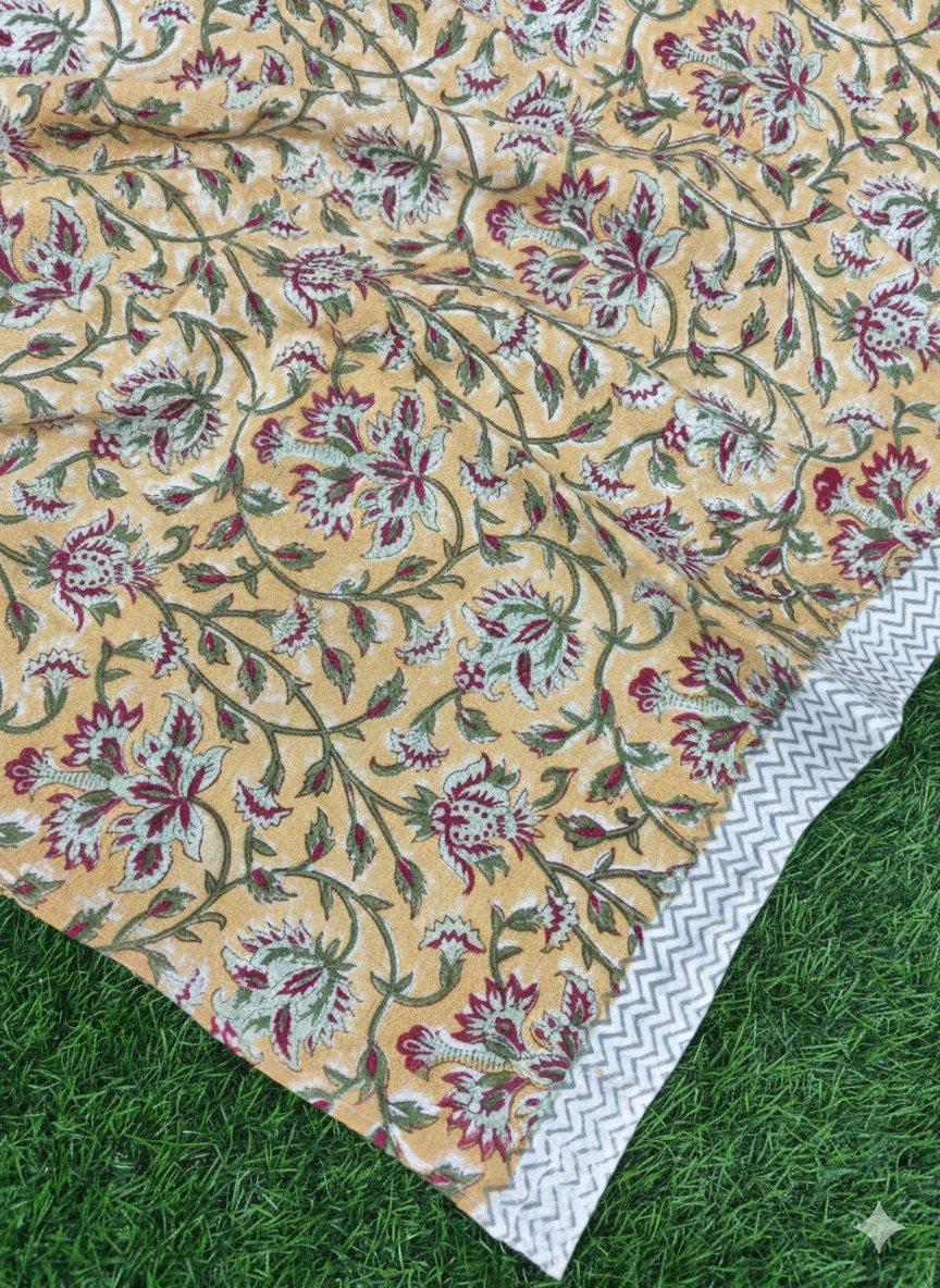 Heritage Yellow Handblock Waffle Cotton Towel