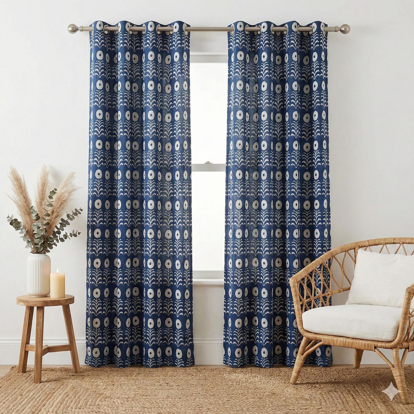 Blue Bhoota Handblock Curtains
