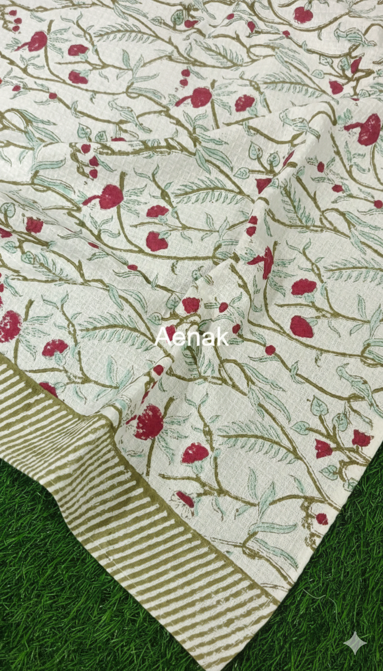 Red Rose Dahlia Handblock Waffle Cotton Towel