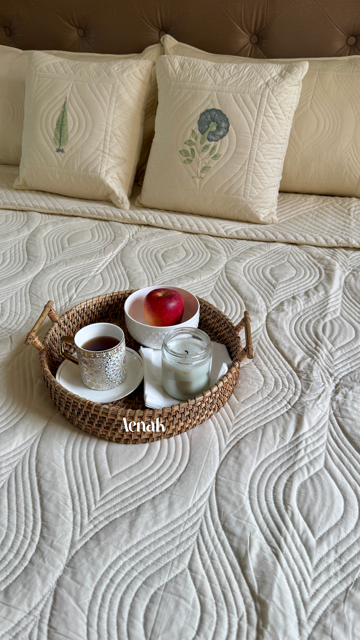 Beige Embossed Quilted Bedcover (Non-White Base)