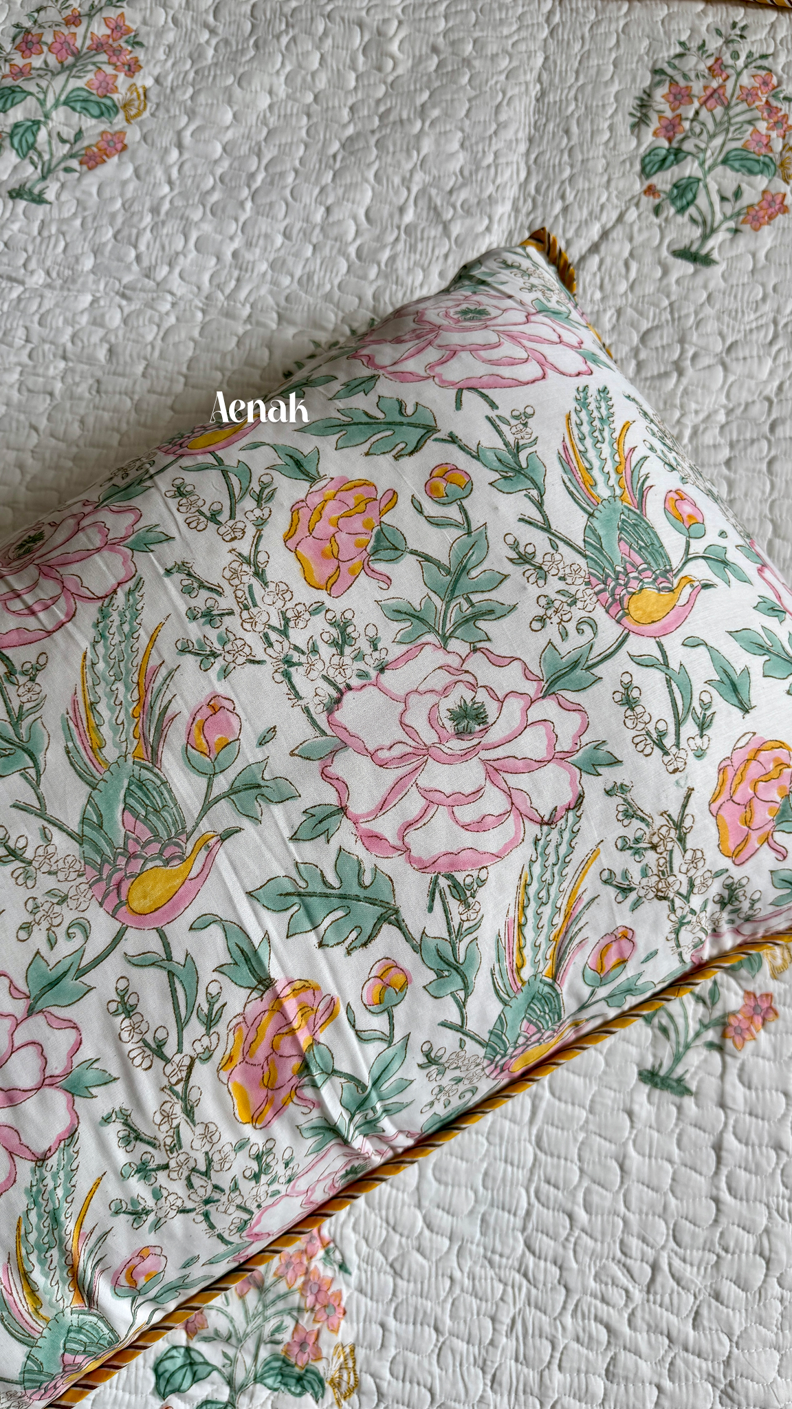 Peach Anokhi Handblock Printed Reversible Quilted Bedcover