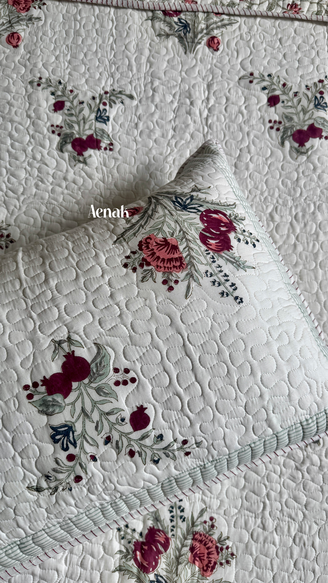 Burgundy Anaar Handblock Bedsheet + Quilted Bedcover Combo