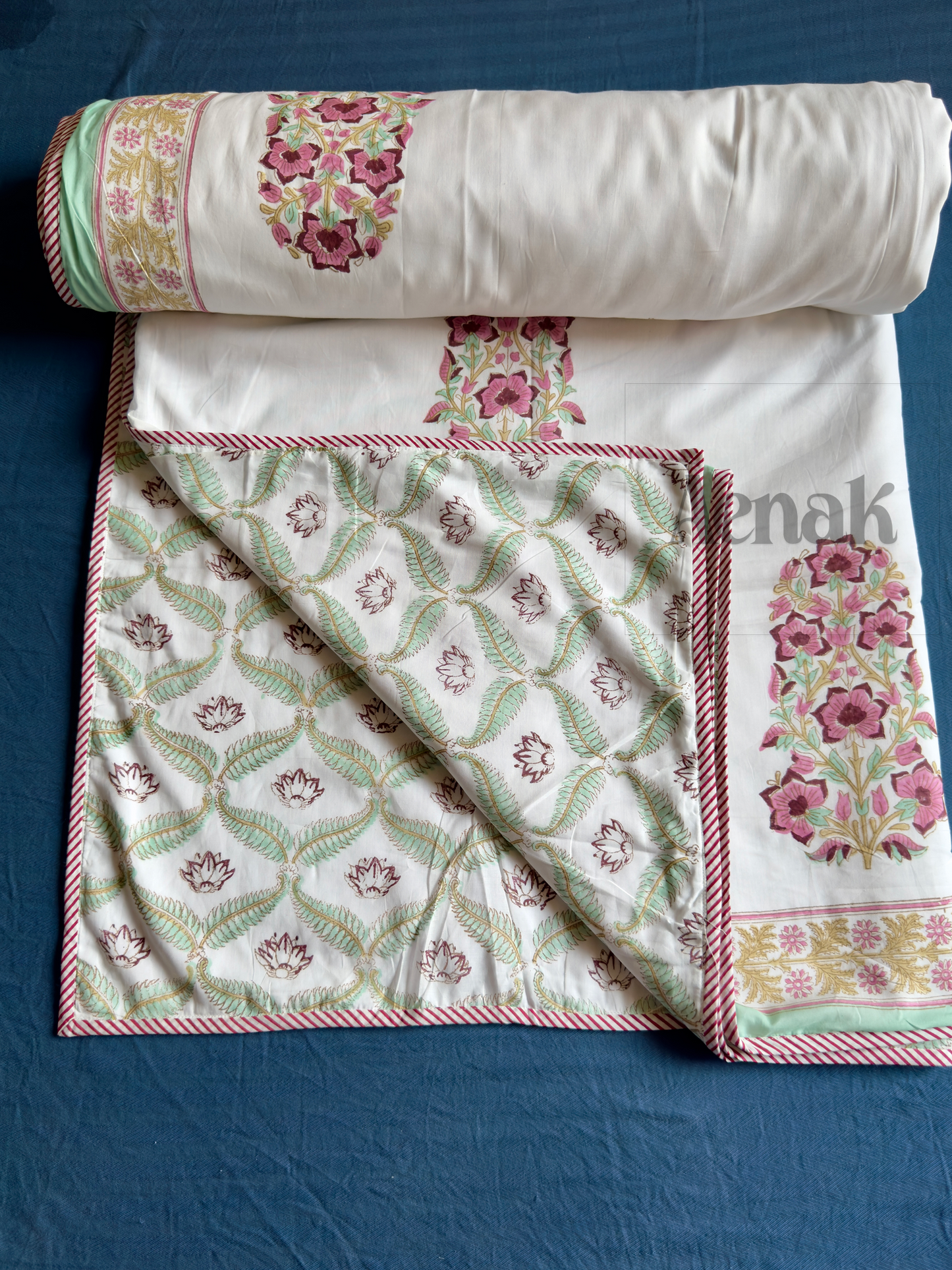 Purple Phool Boota Handblock Printed Mulmul Cotton Reversible Dohar