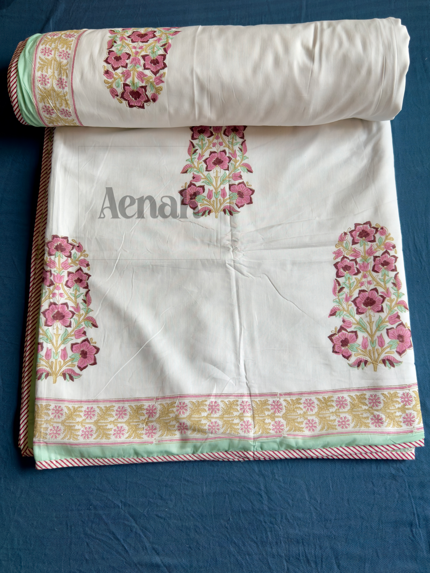 Purple Phool Boota Handblock Printed Mulmul Cotton Reversible Dohar