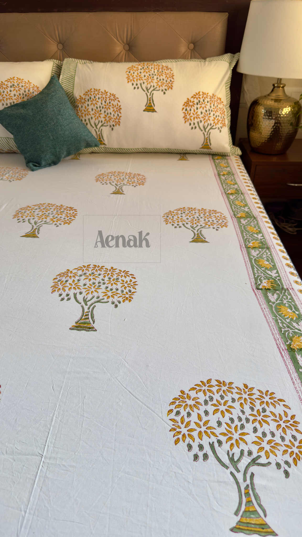 Yellow Bodhi Tree Handblock Printed Premium Cotton Bedsheet