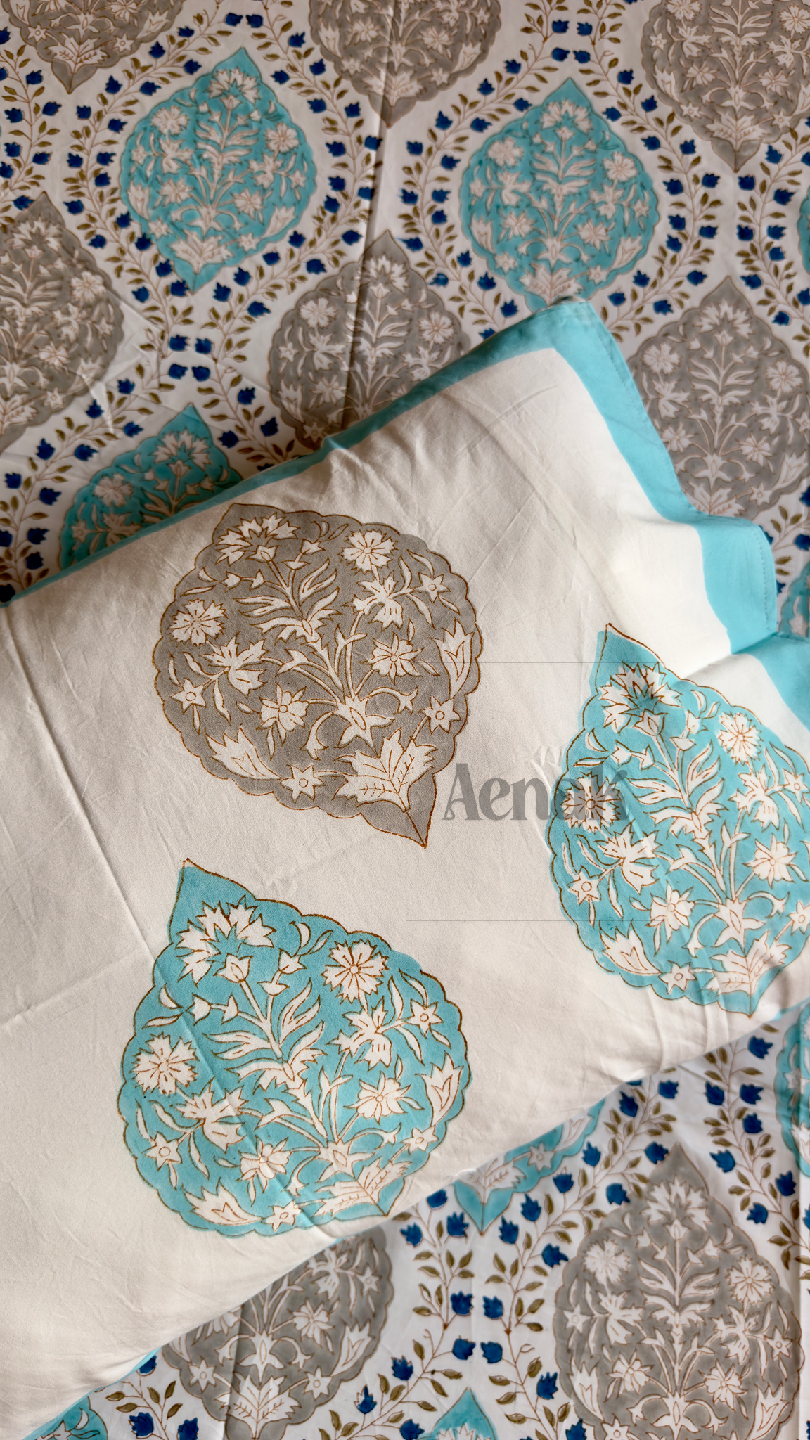 Blue Jaal Handblock Printed Premium Cotton Bedsheet