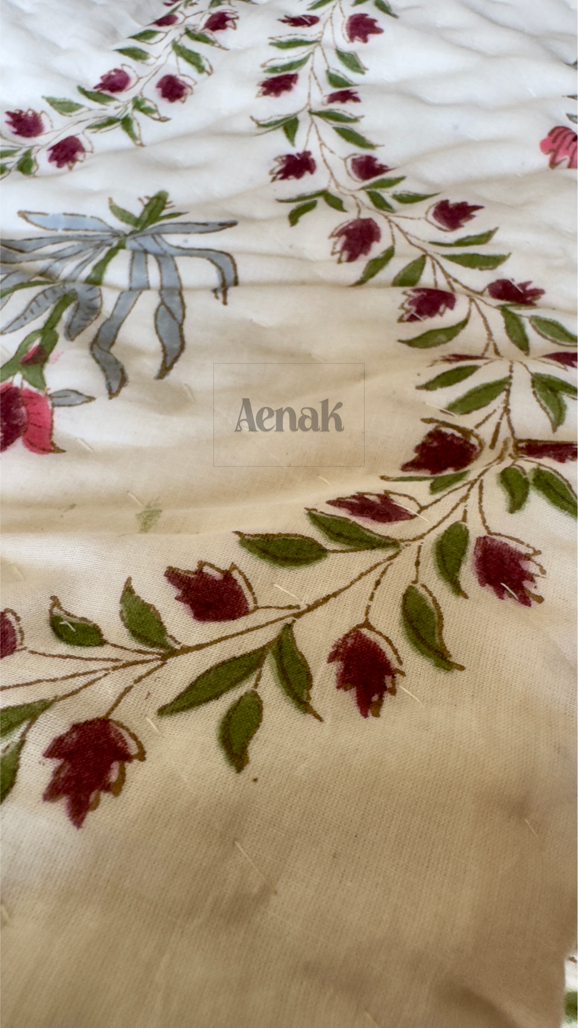 Red Lotus Jaal Handblock Printed Reversible Mulmul Cotton Quilt