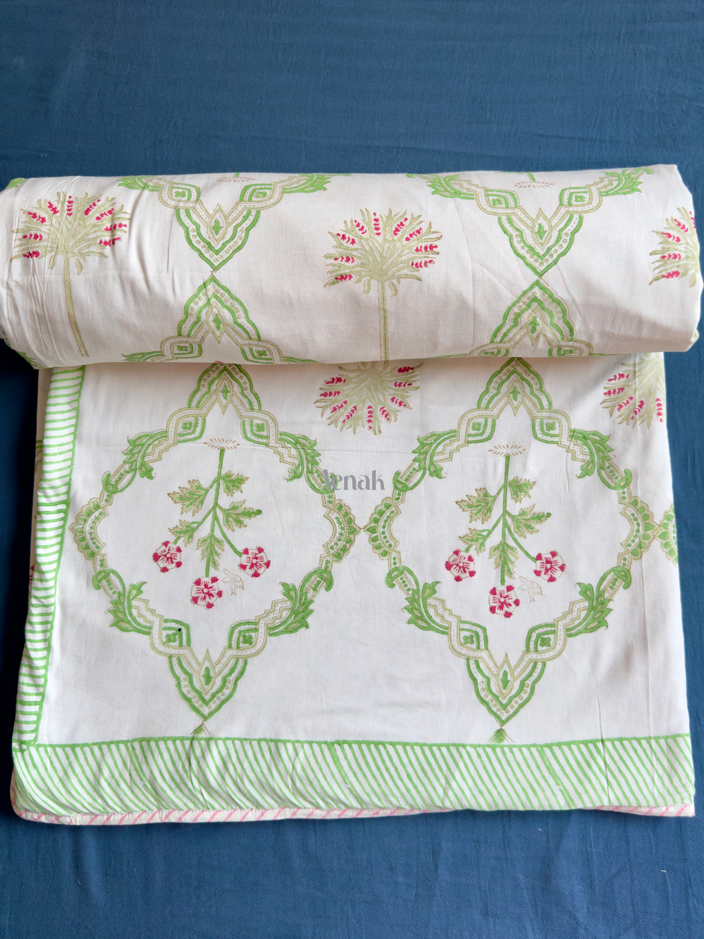 Pink Palm Jaal Handblock Mulmul Cotton Reversible Dohar