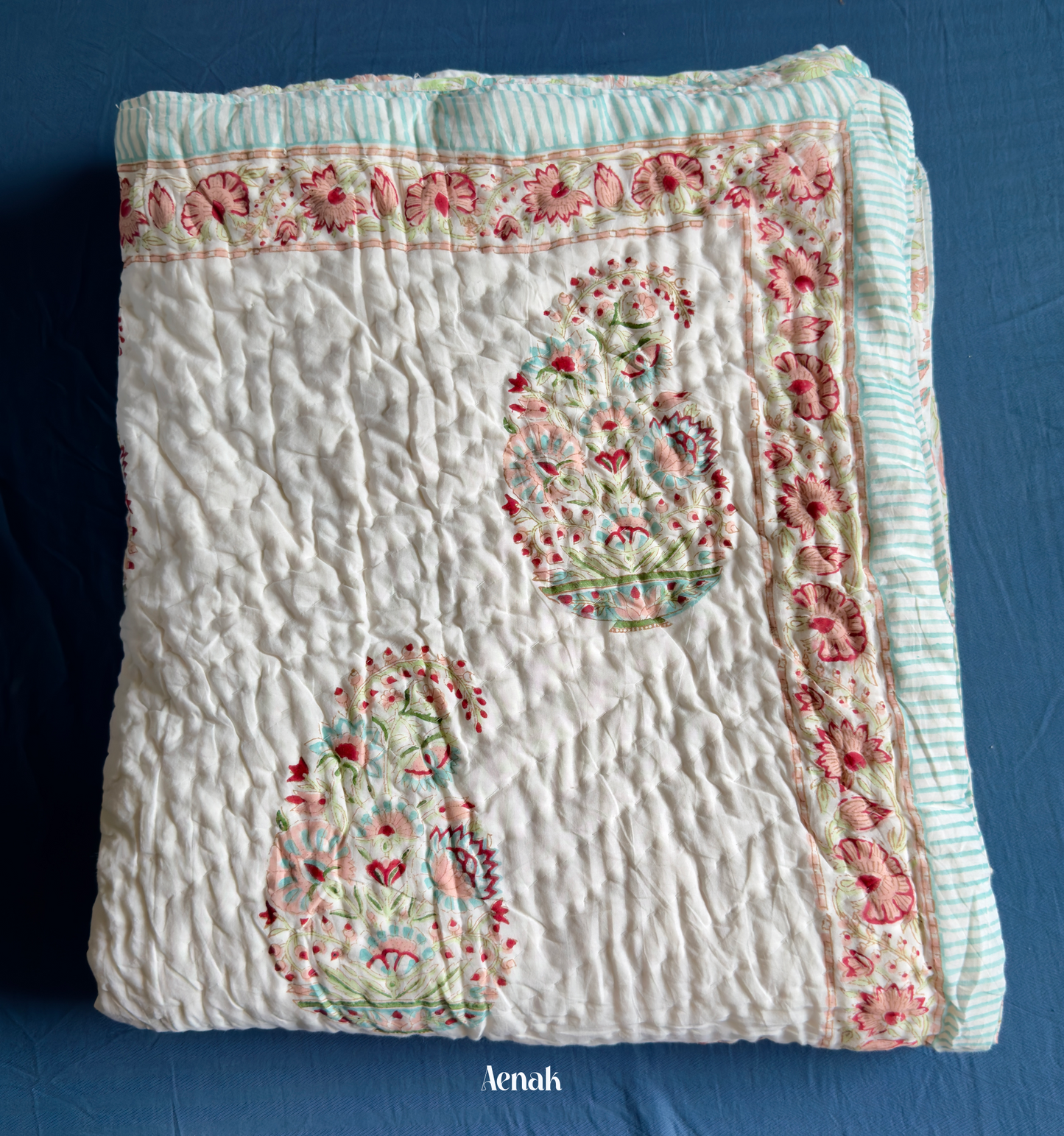 Pink Kairi Handblock Reversible Mulmul Cotton Quilt