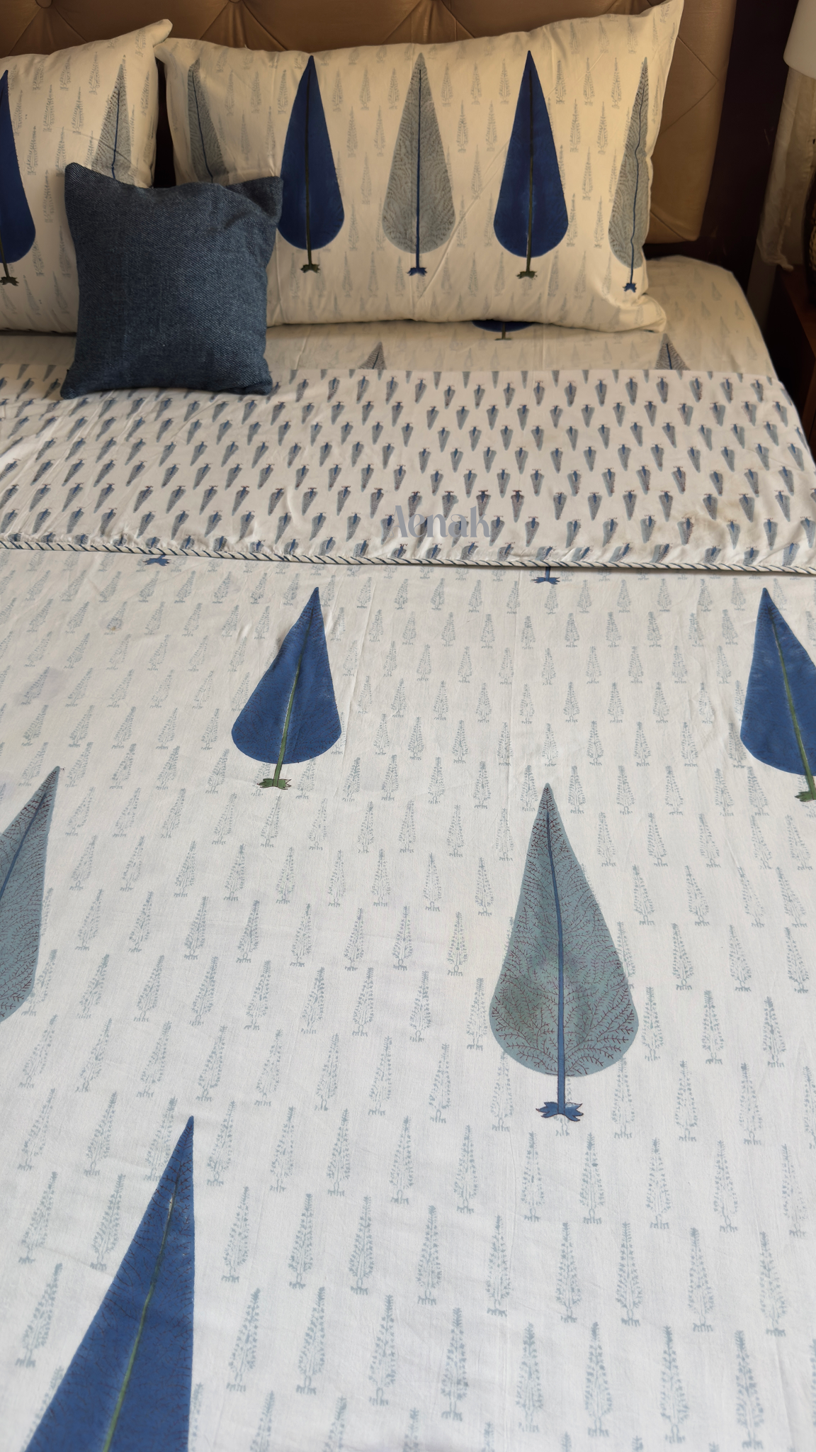 Blue Cypress Handblock Reversible Mulmul Cotton Dohar