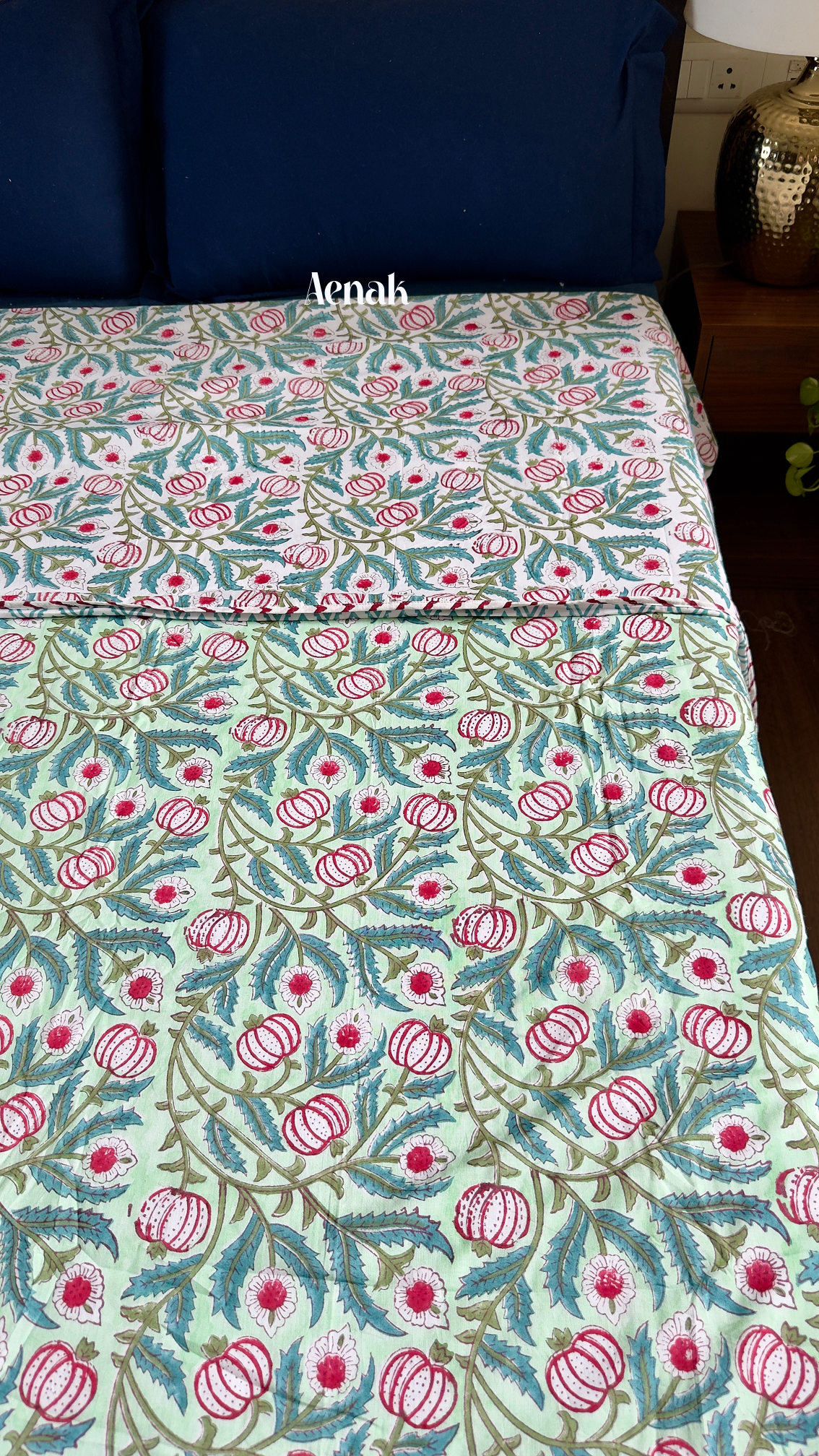 Red Anaar Baag Handblock Printed Mulmul Cotton Reversible Dohar