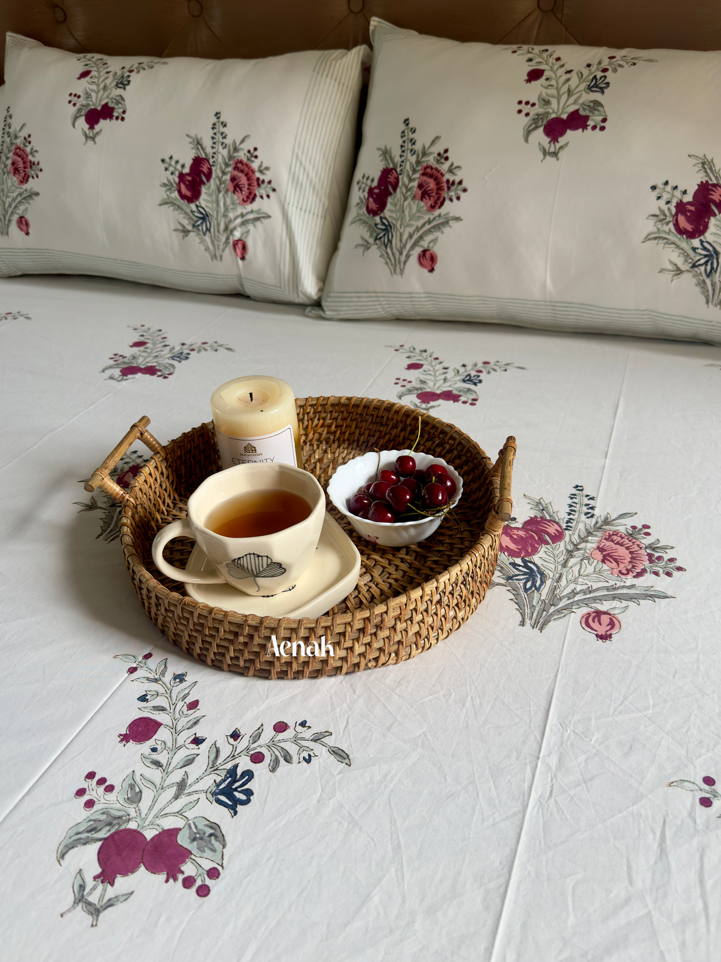 Burgundy Anaar Handblock Printed Premium Cotton Bedsheet