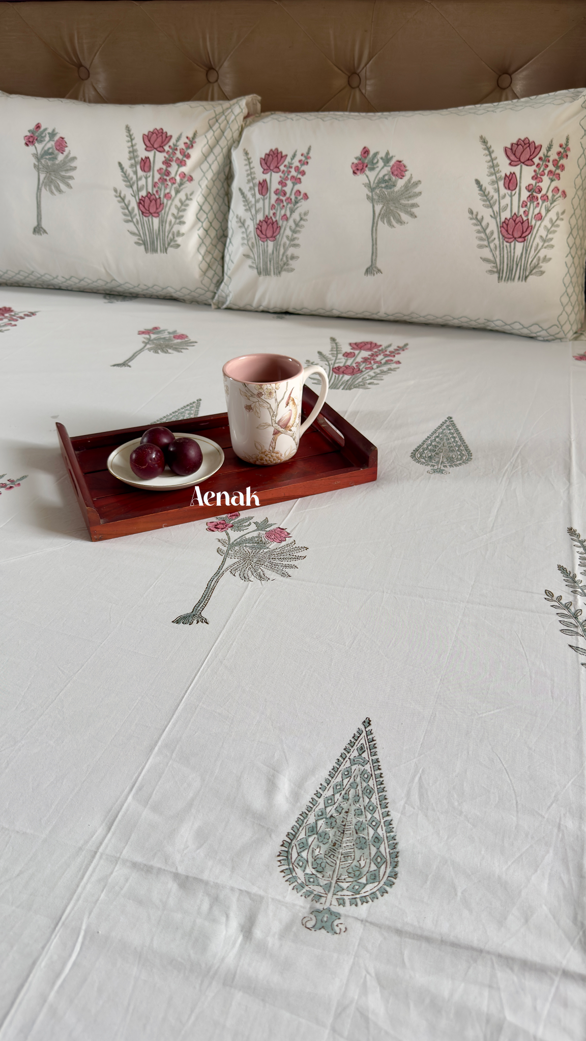 Green Ashoka Handblock Printed Premium Cotton Bedsheet
