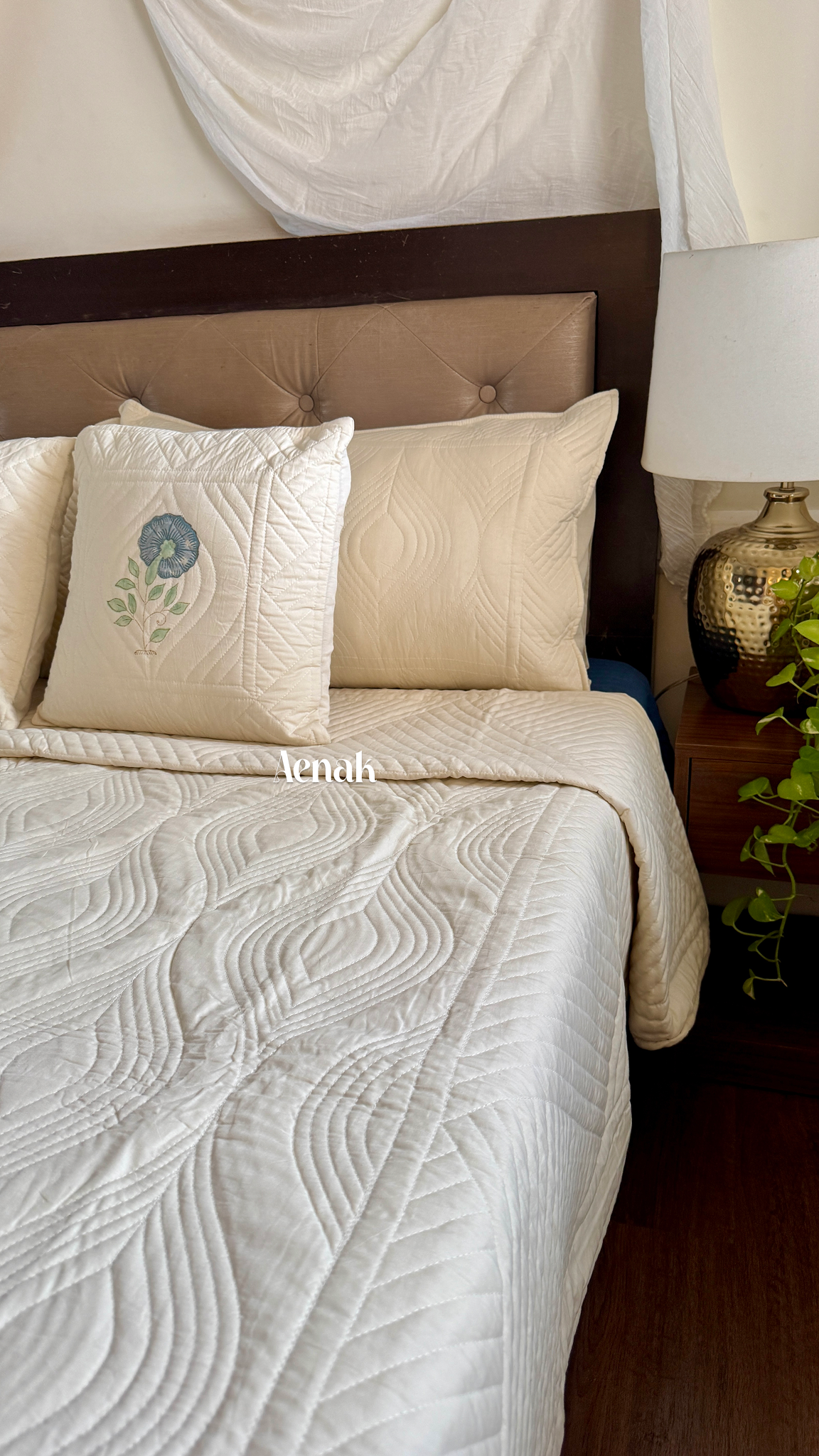 Beige Embossed Quilted Bedcover (Non-White Base)