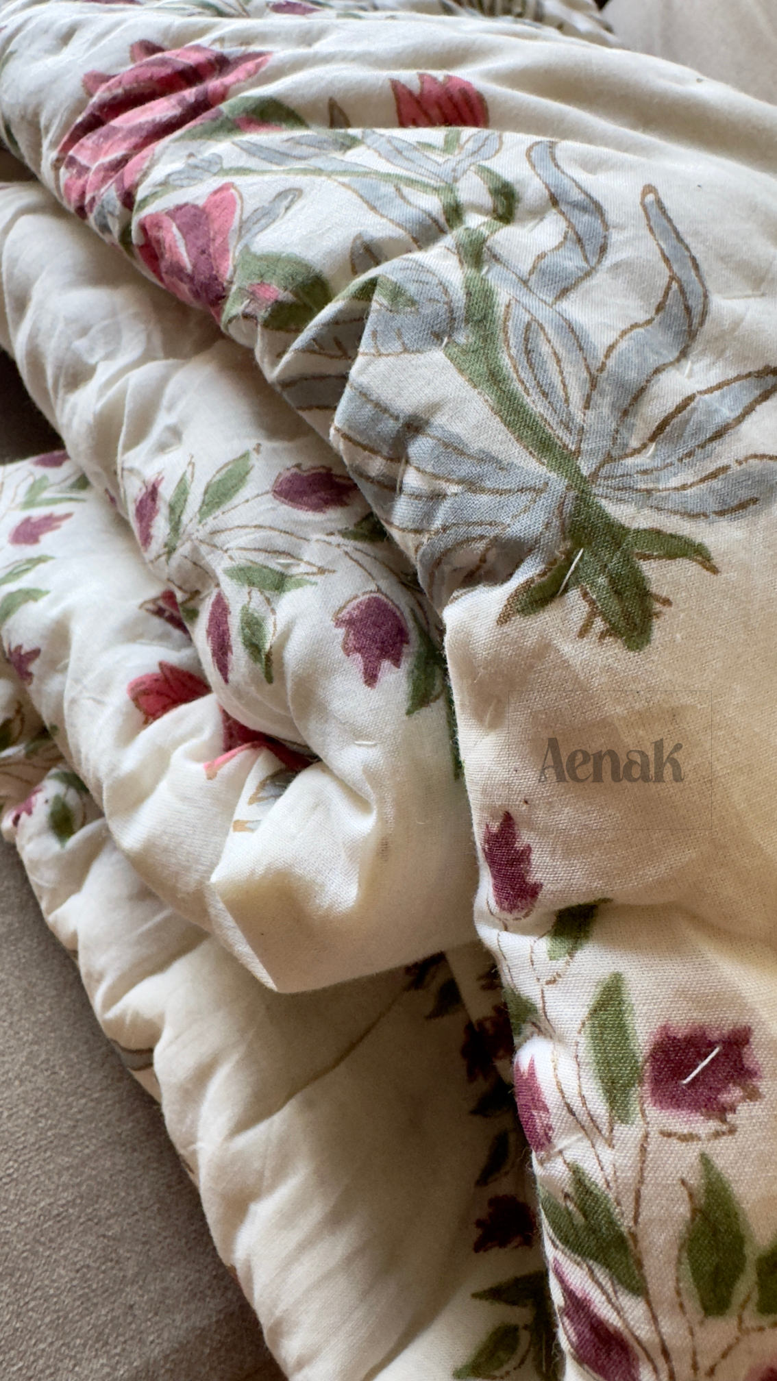 Red Lotus Jaal Handblock Printed Reversible Mulmul Cotton Quilt